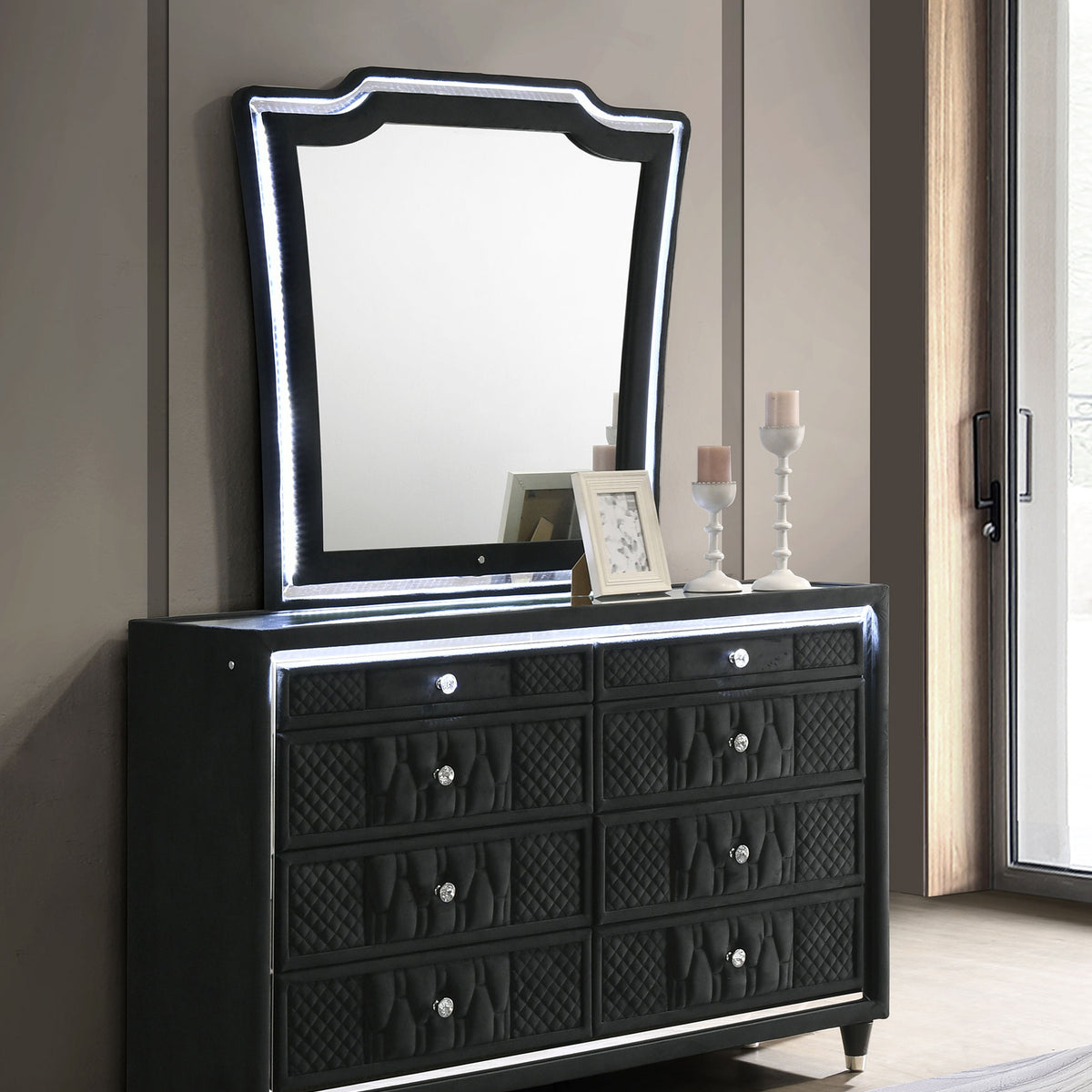 Coaster Lorient Black 8-drawer LED Dresser with Mirror