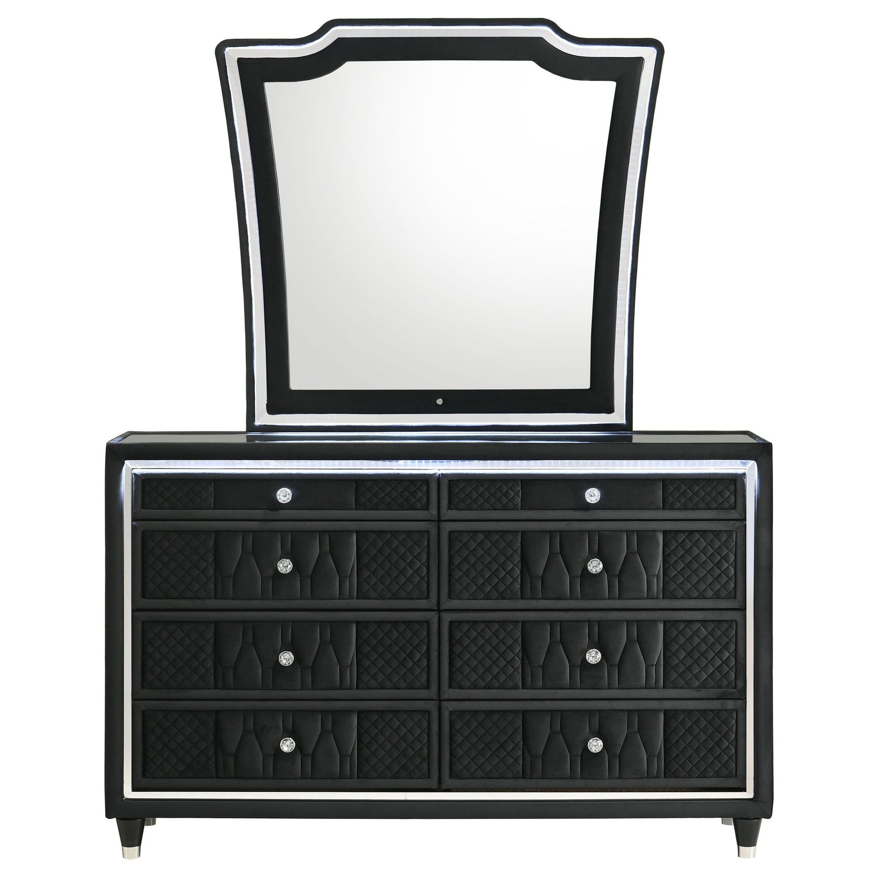 Lorient Black 8-drawer LED Dresser with Mirror - Ornate Home