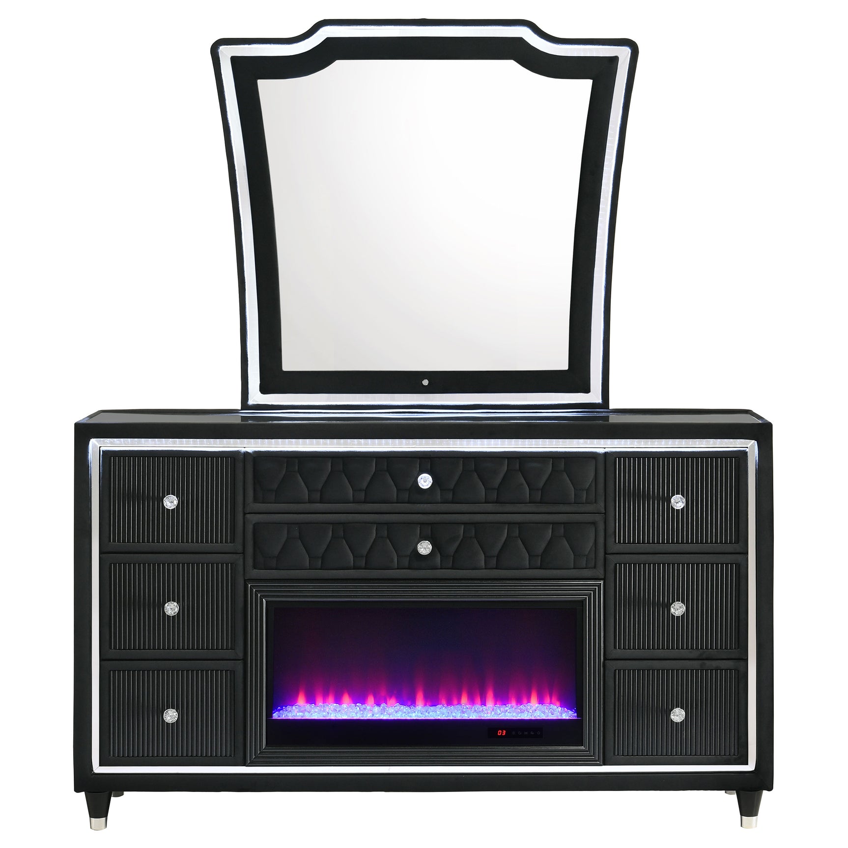 Lorient Black 8-drawer LED Flame Box Dresser and Mirror - Ornate Home