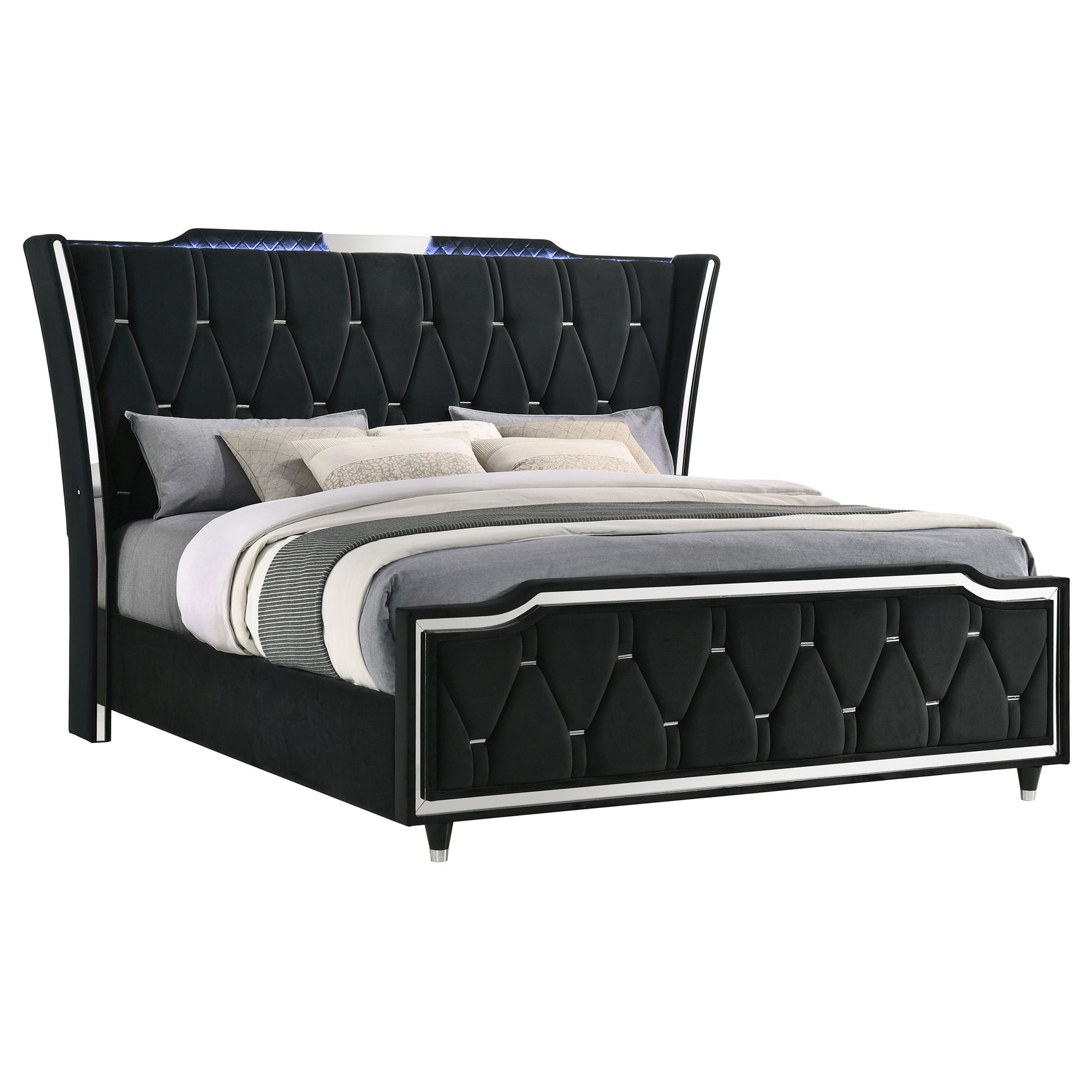 Lorient Black Eastern King LED Upholstered Bed - Ornate Home