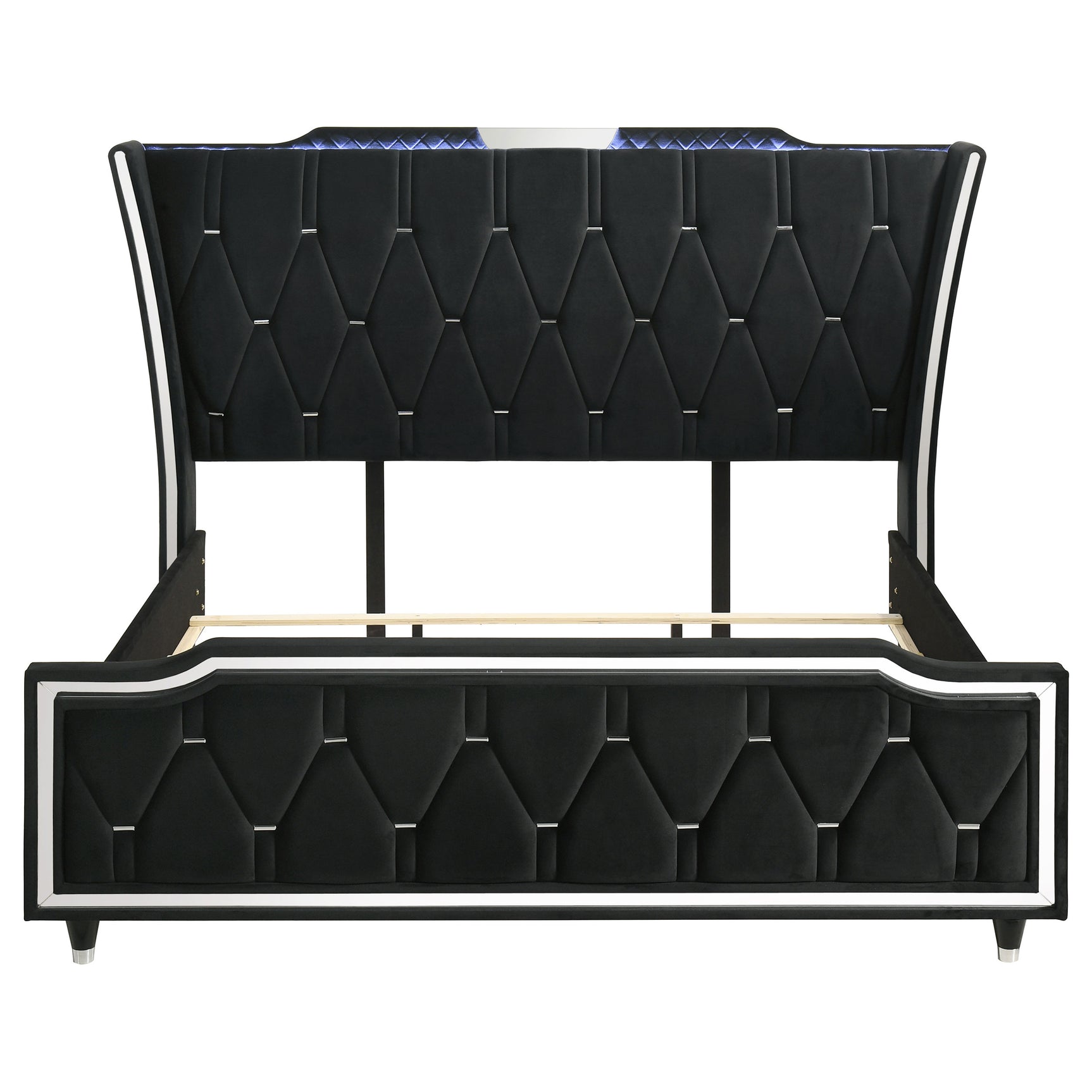 Lorient Black Eastern King LED Upholstered Bed - Ornate Home