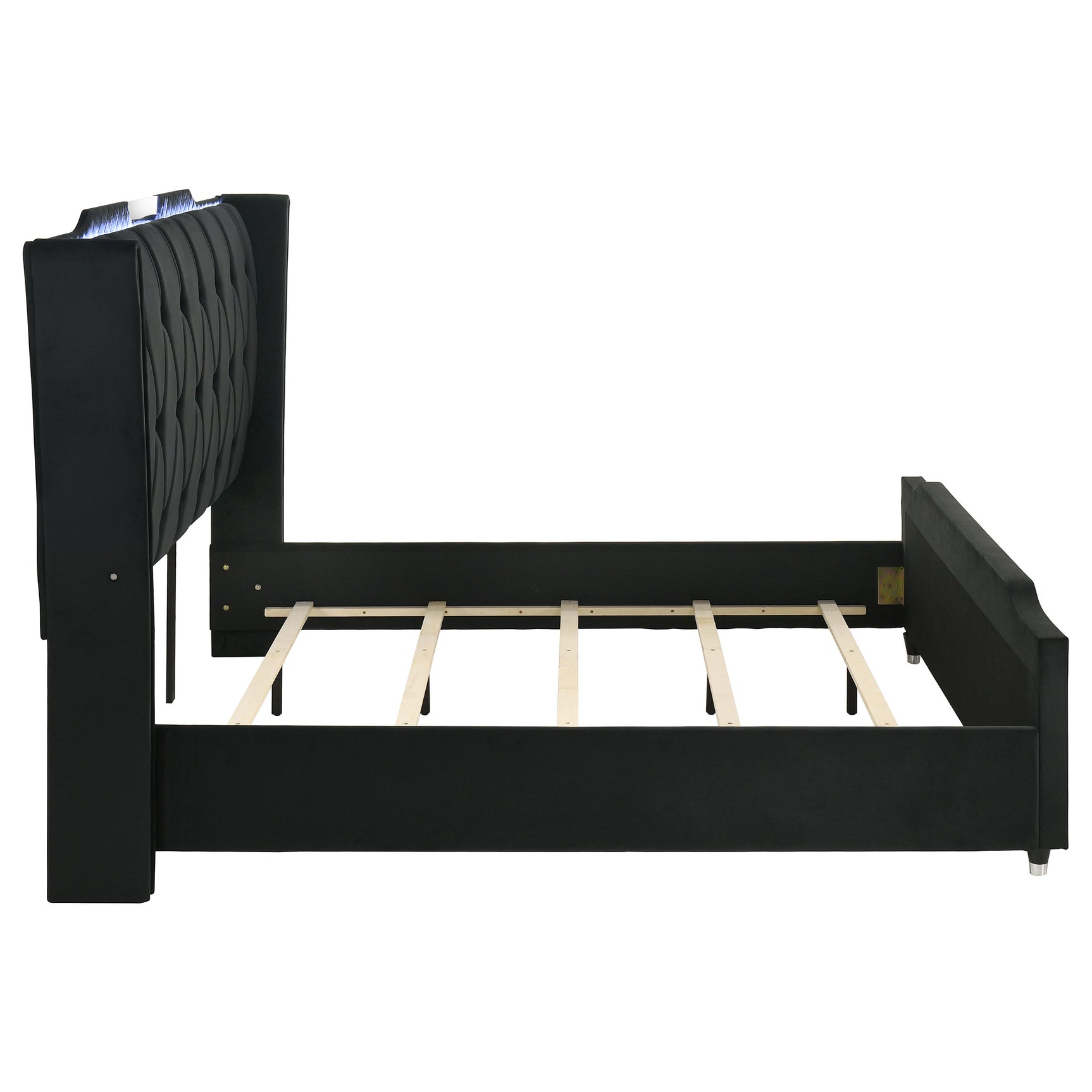 Lorient Black Eastern King LED Upholstered Bed - Ornate Home