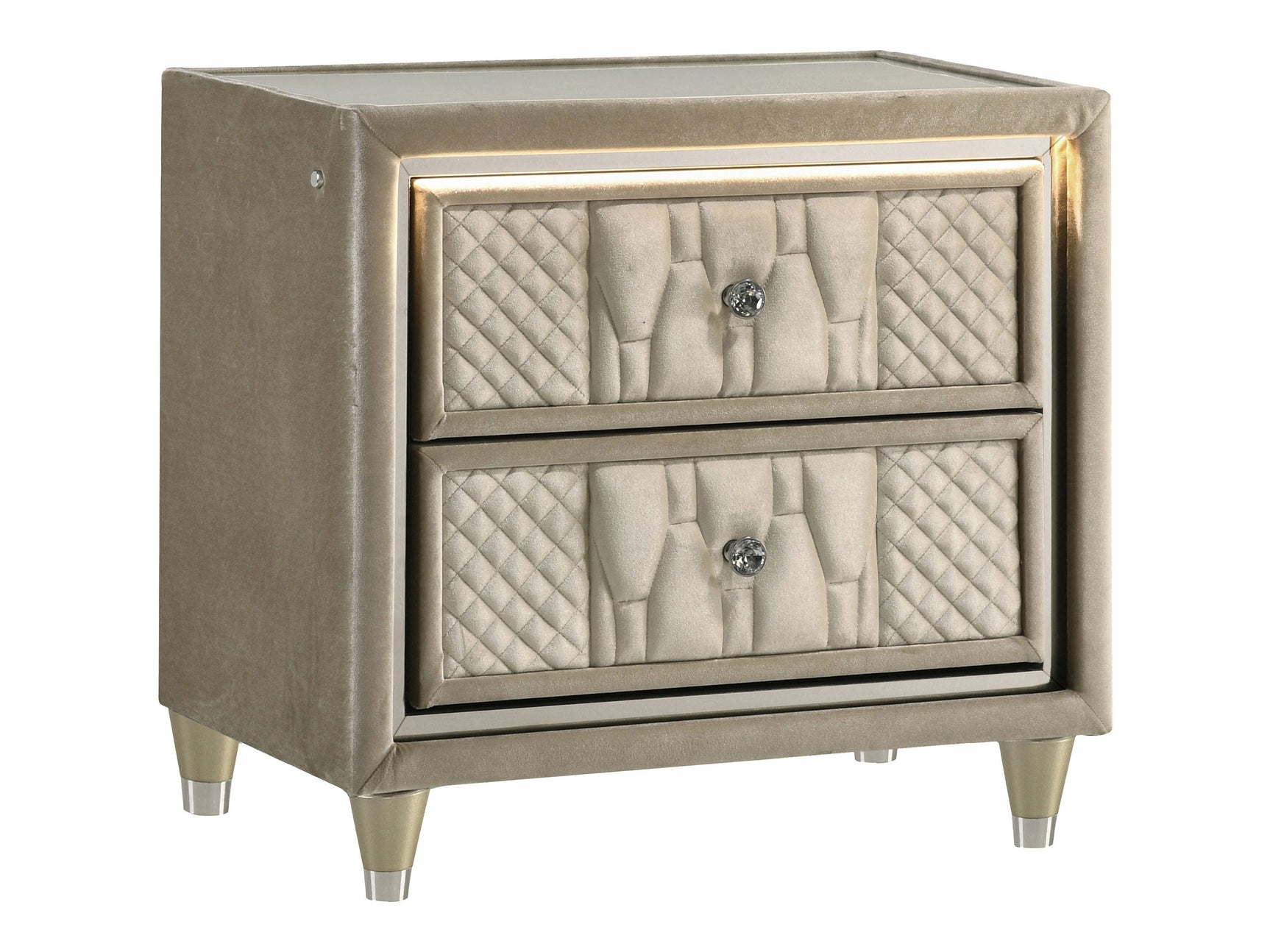 Lorient Ivory/Camel 2-drawer LED Nightstand with USB - Ornate Home
