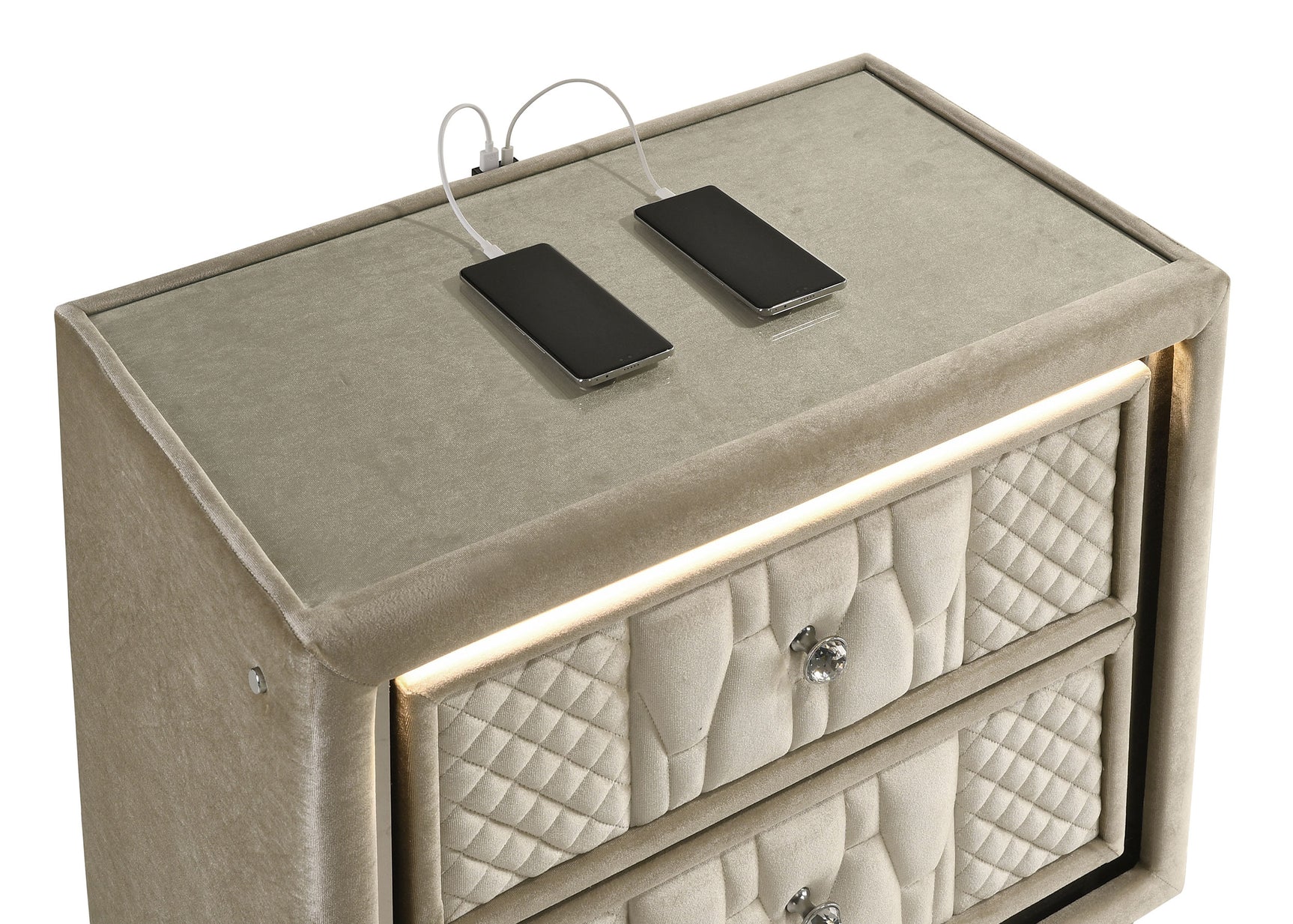 Lorient Ivory/Camel 2-drawer LED Nightstand with USB - Ornate Home