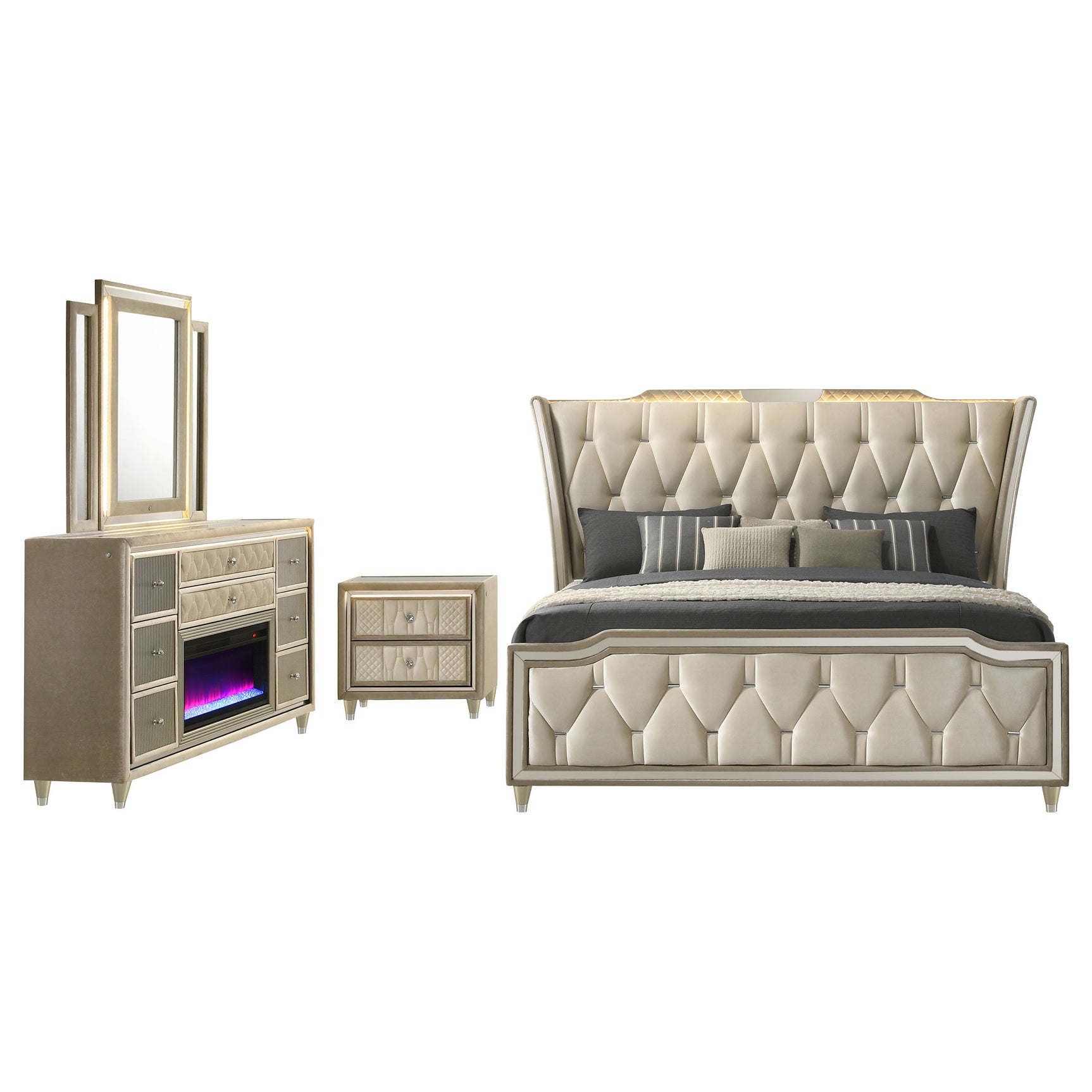Lorient Ivory/Camel 4-piece California King Bedroom Set - Ornate Home
