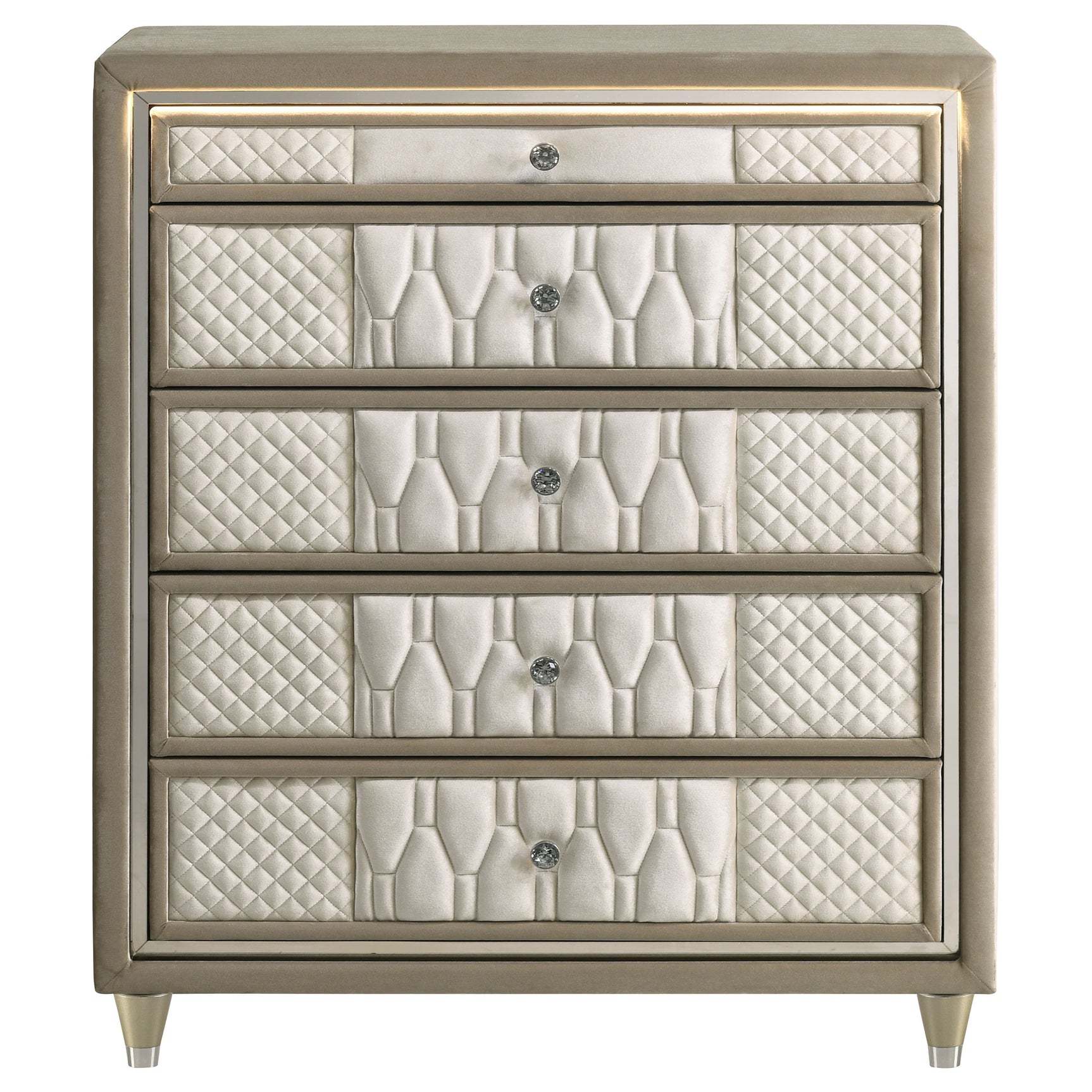 Lorient Ivory/Camel 5-drawer LED Chest of Drawers - Ornate Home