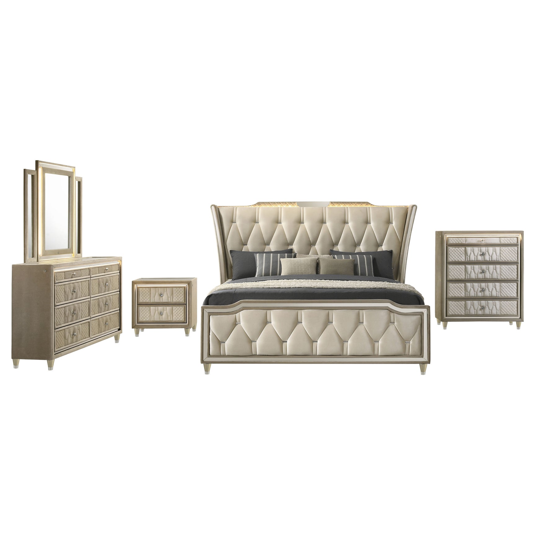 Lorient Ivory/Camel 5-piece California King Bedroom Set - Ornate Home
