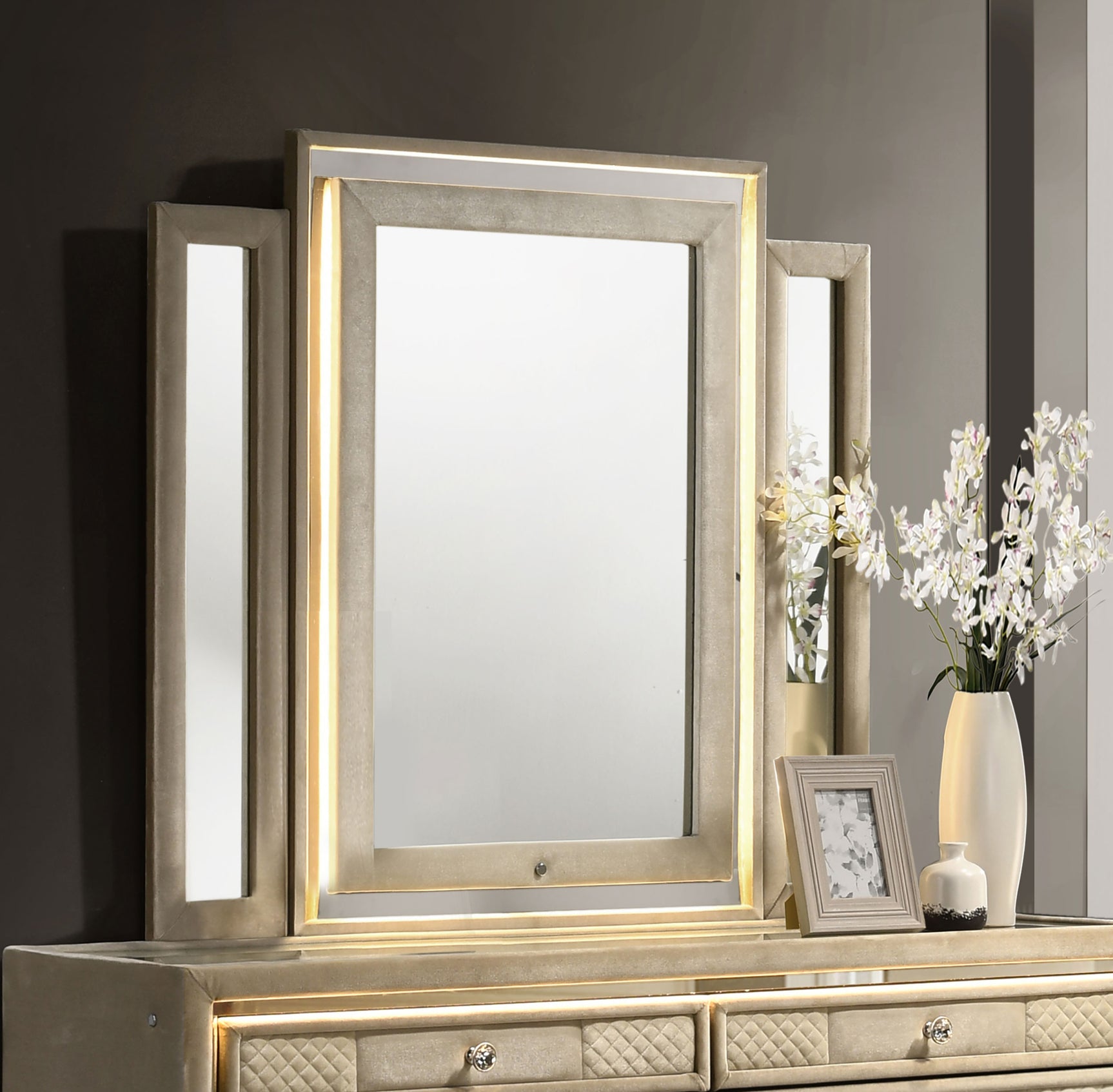Lorient Ivory/Camel LED Dresser Mirror - Ornate Home