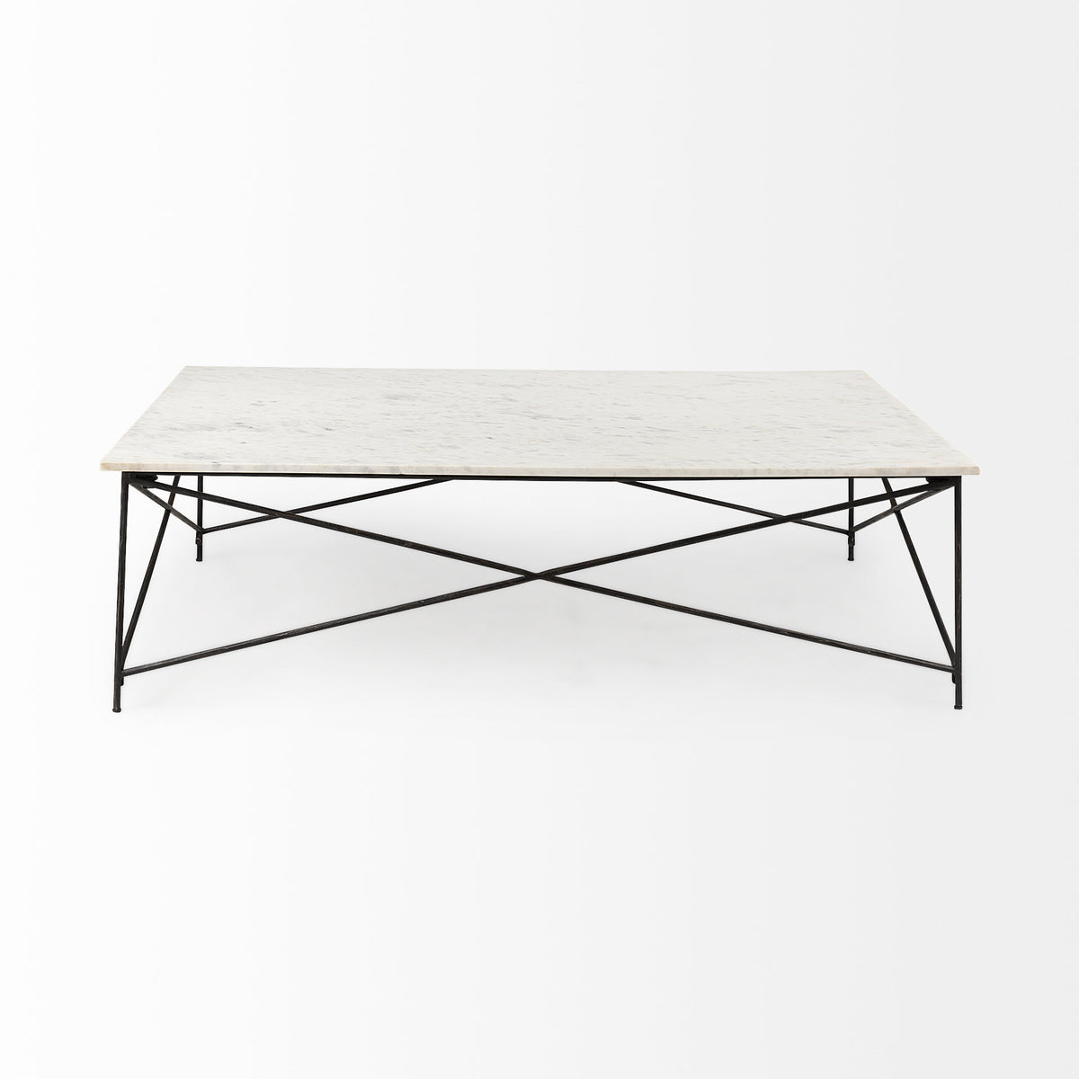 Lorlei White/Gray Marble Top with X-Shaped Iron Base Coffee Table