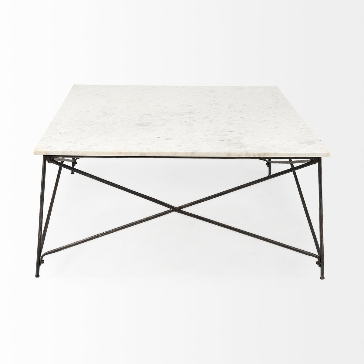 Lorlei White/Gray Marble Top with X-Shaped Iron Base Coffee Table