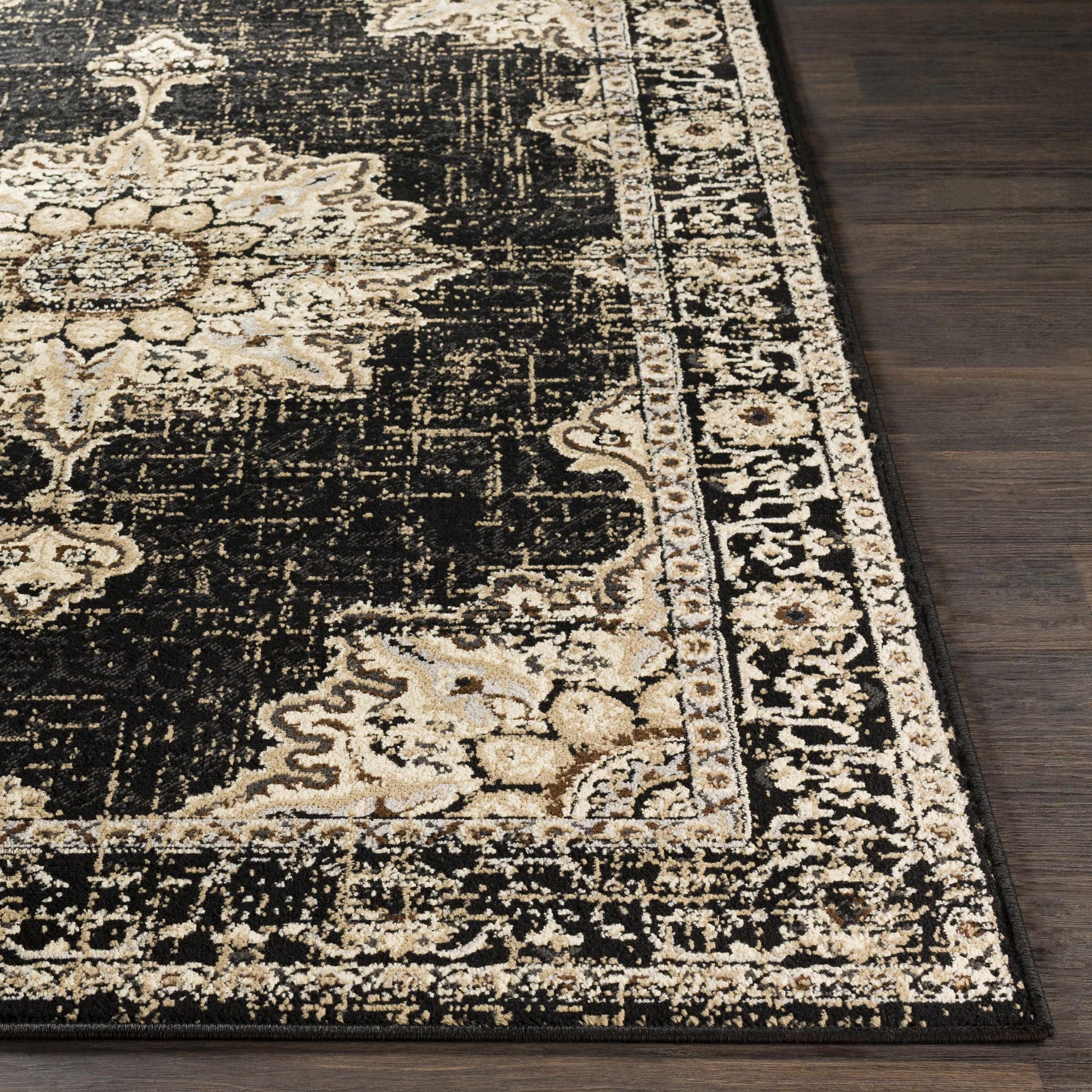 Lostwithiel Black Medallion Rug - Ornate Home
