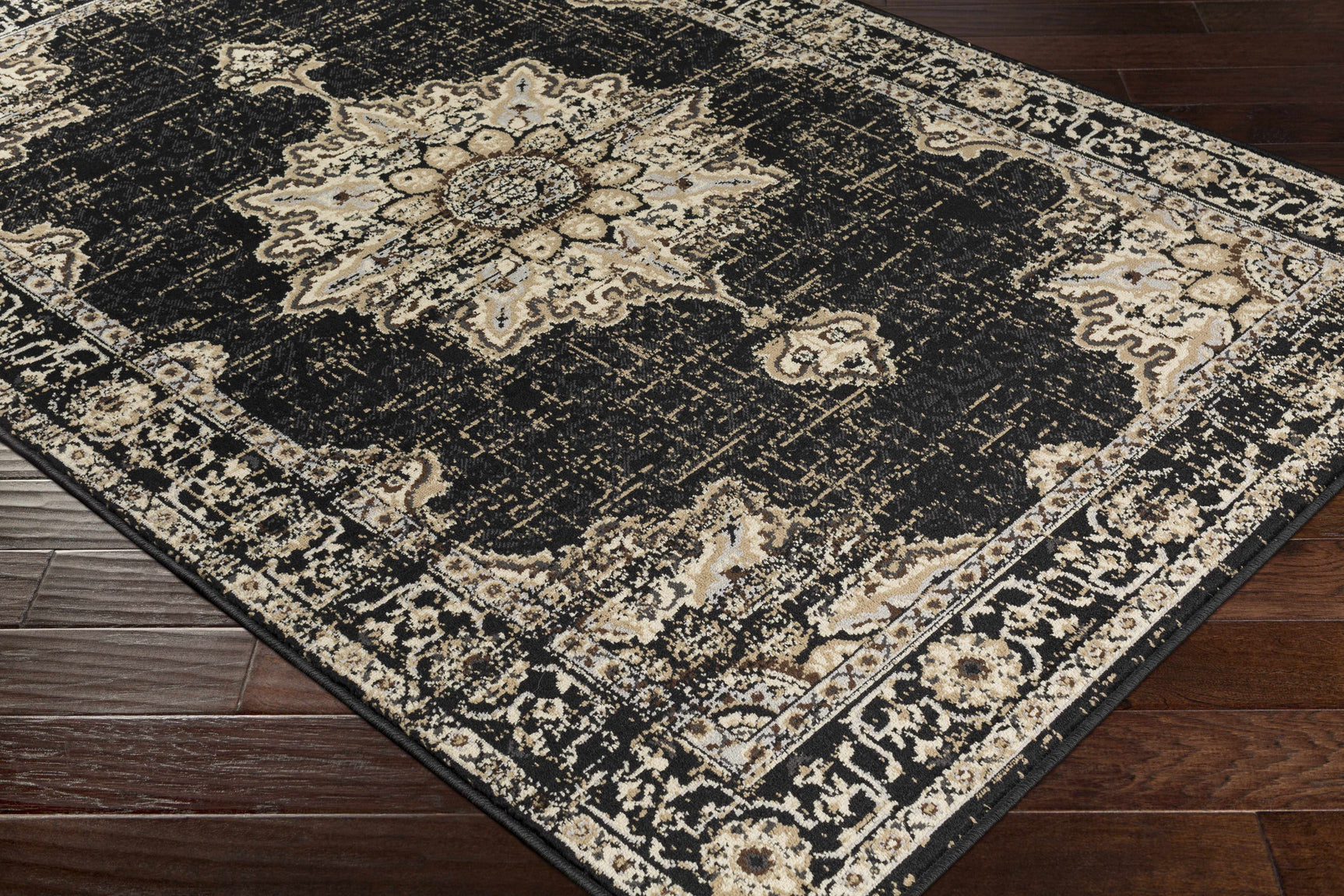 Lostwithiel Black Medallion Rug - Ornate Home