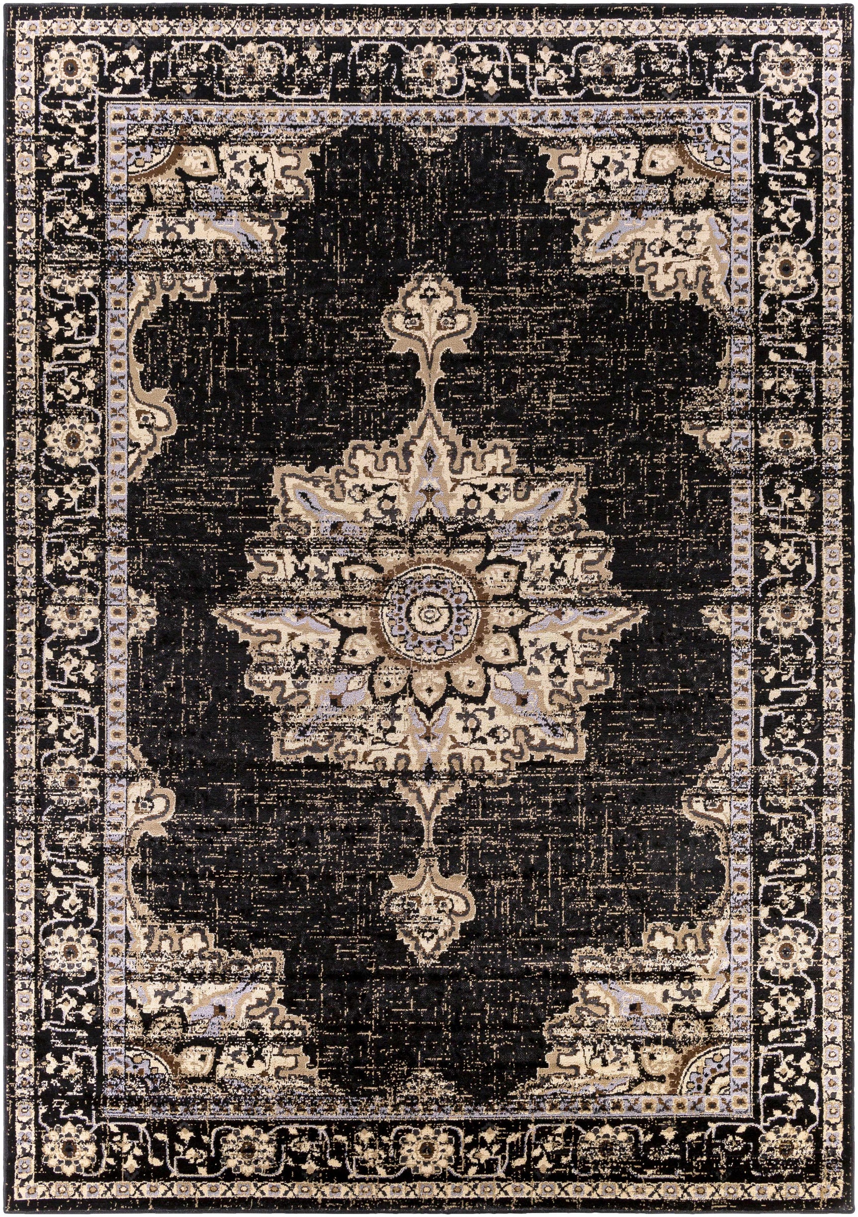 Lostwithiel Black Medallion Rug - Ornate Home