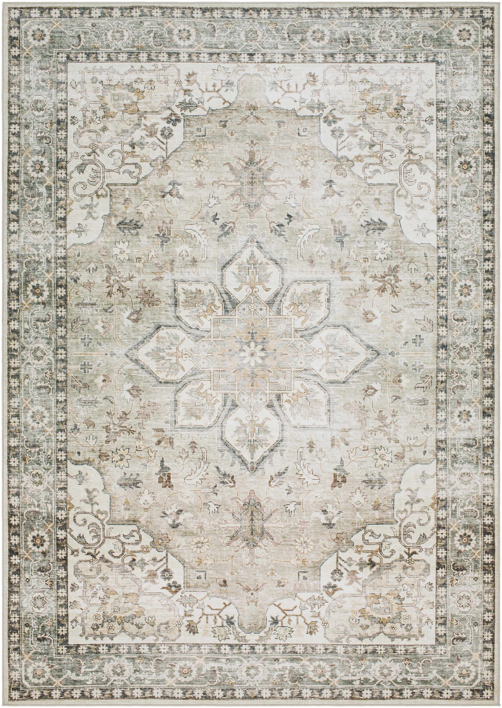 Lotan Sage Medallion Washable Area Rug - Ornate Home