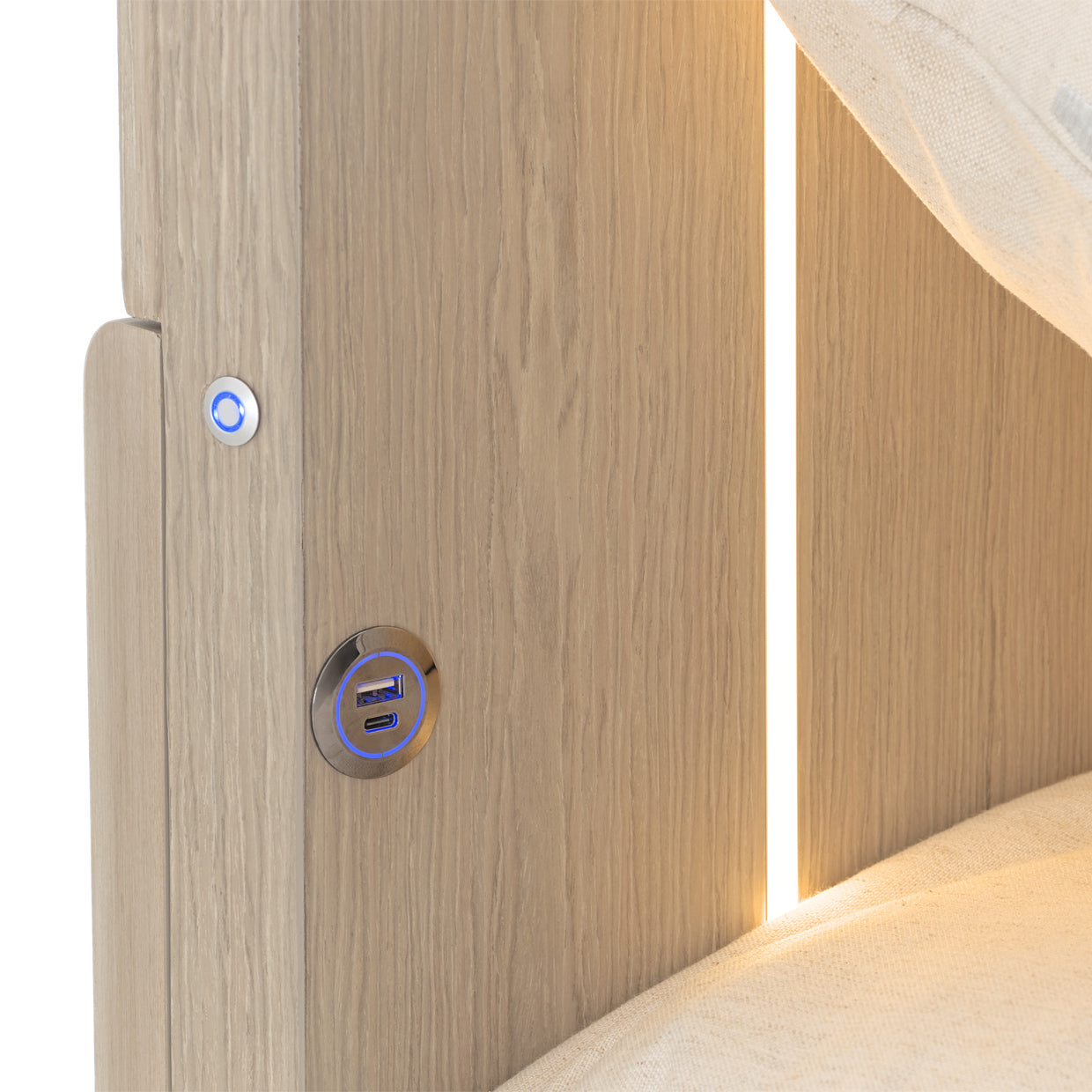 Lotus Bay Sand Twin Panel Bed with LED Lights - Ornate Home