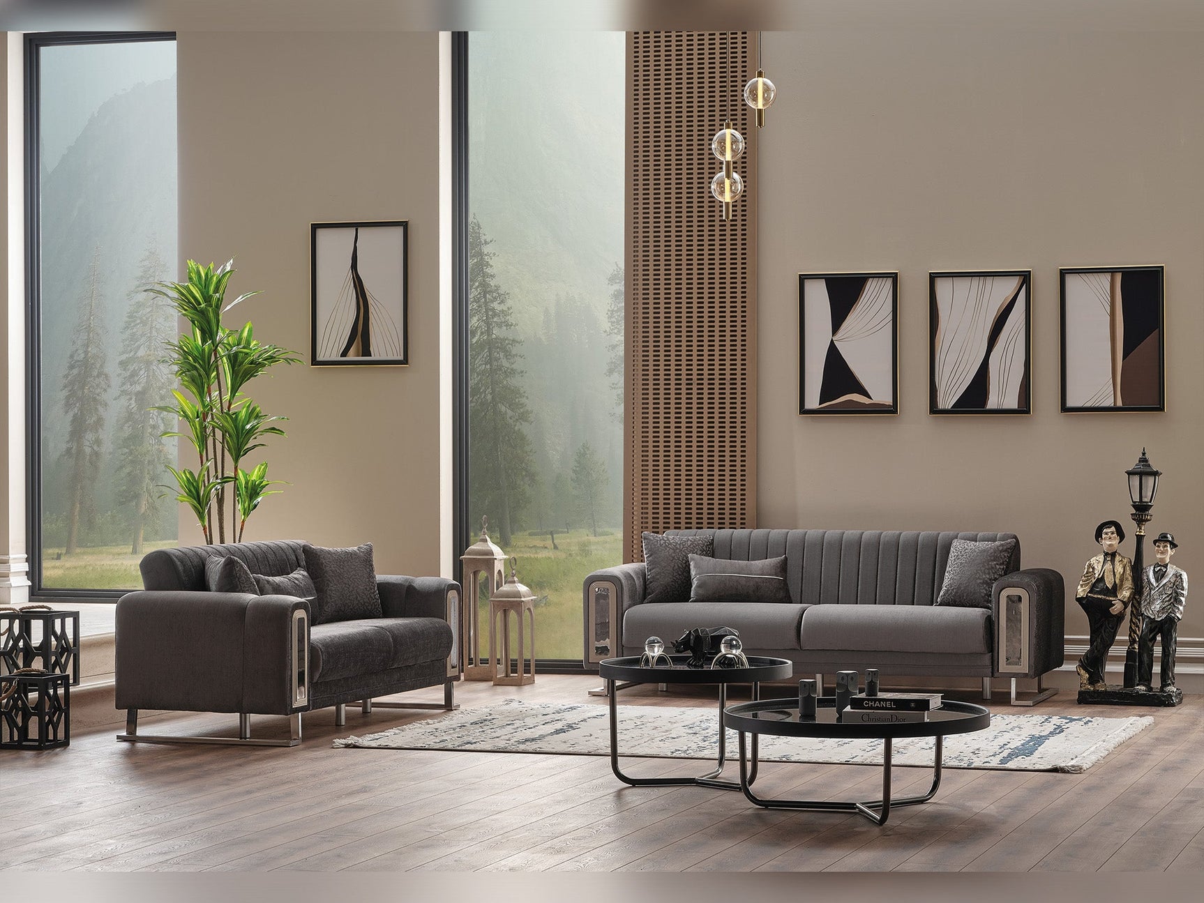 Lotus Grey 3-pieces (Sofa & Loveseat & Chair) Living Room Set