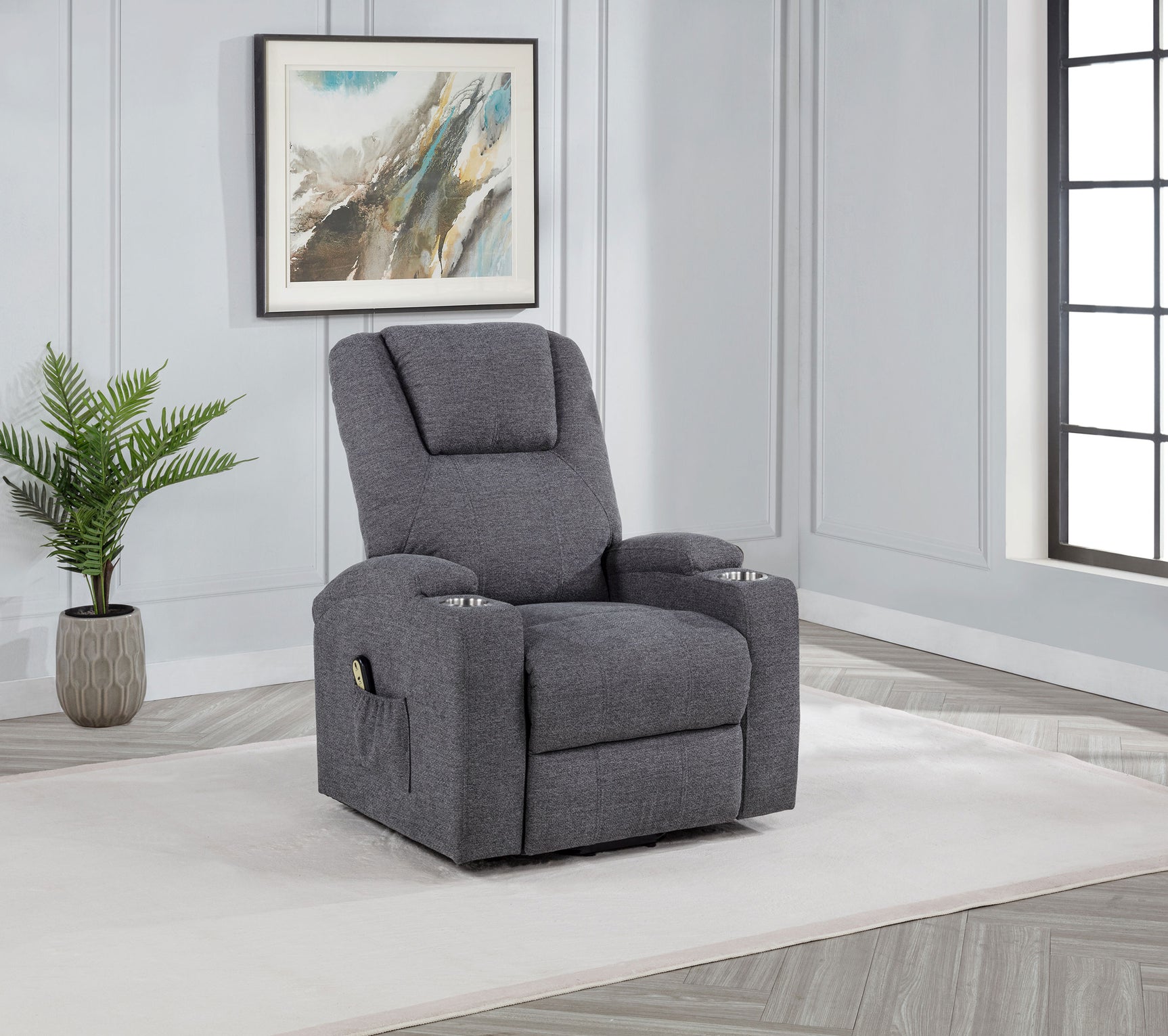Louie Dark Grey Chenille Upholstered Power Lift Massage Chair - Ornate Home