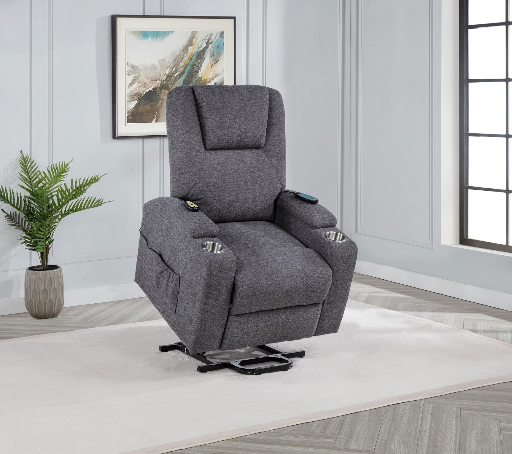 Louie Dark Grey Chenille Upholstered Power Lift Massage Chair - Ornate Home