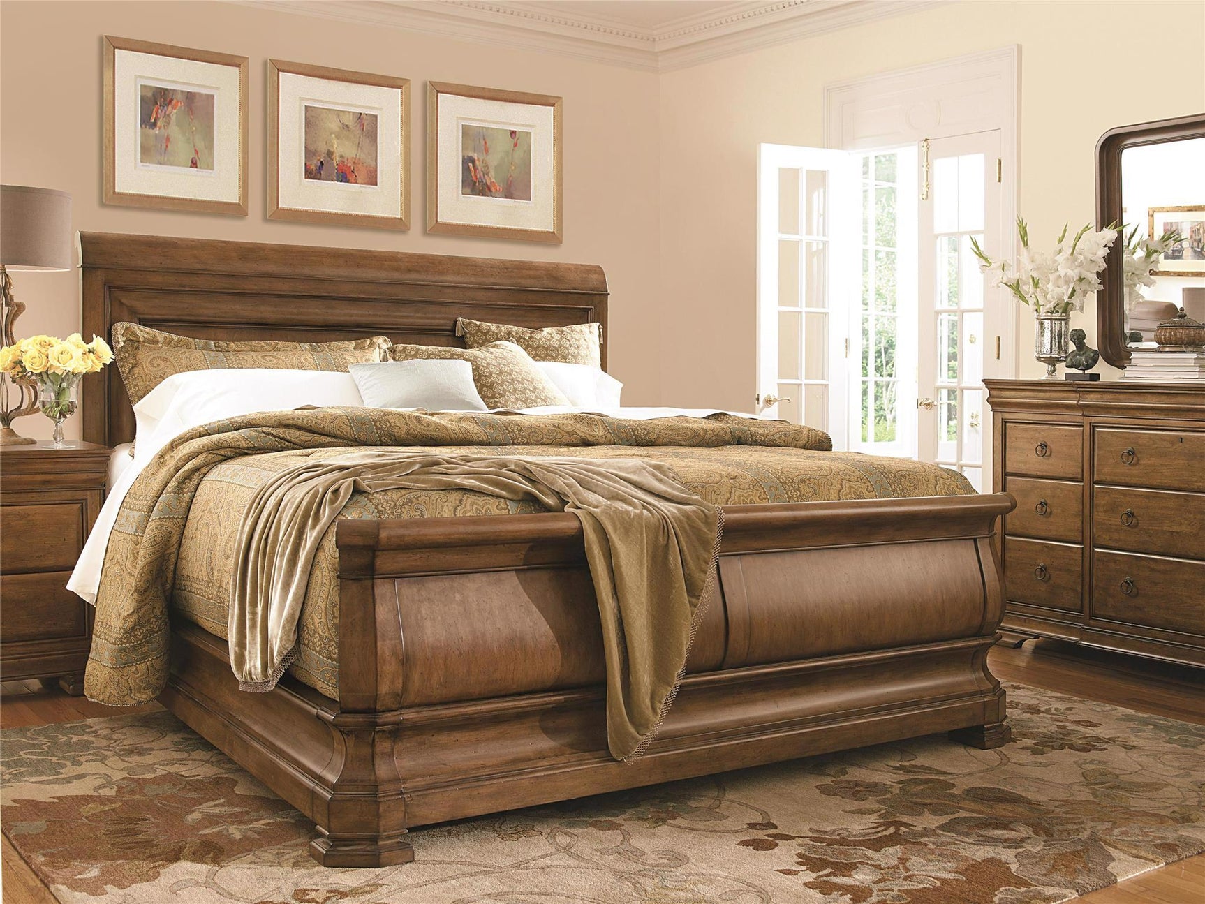 Louie P's Cognac King Sleigh Bed - Ornate Home