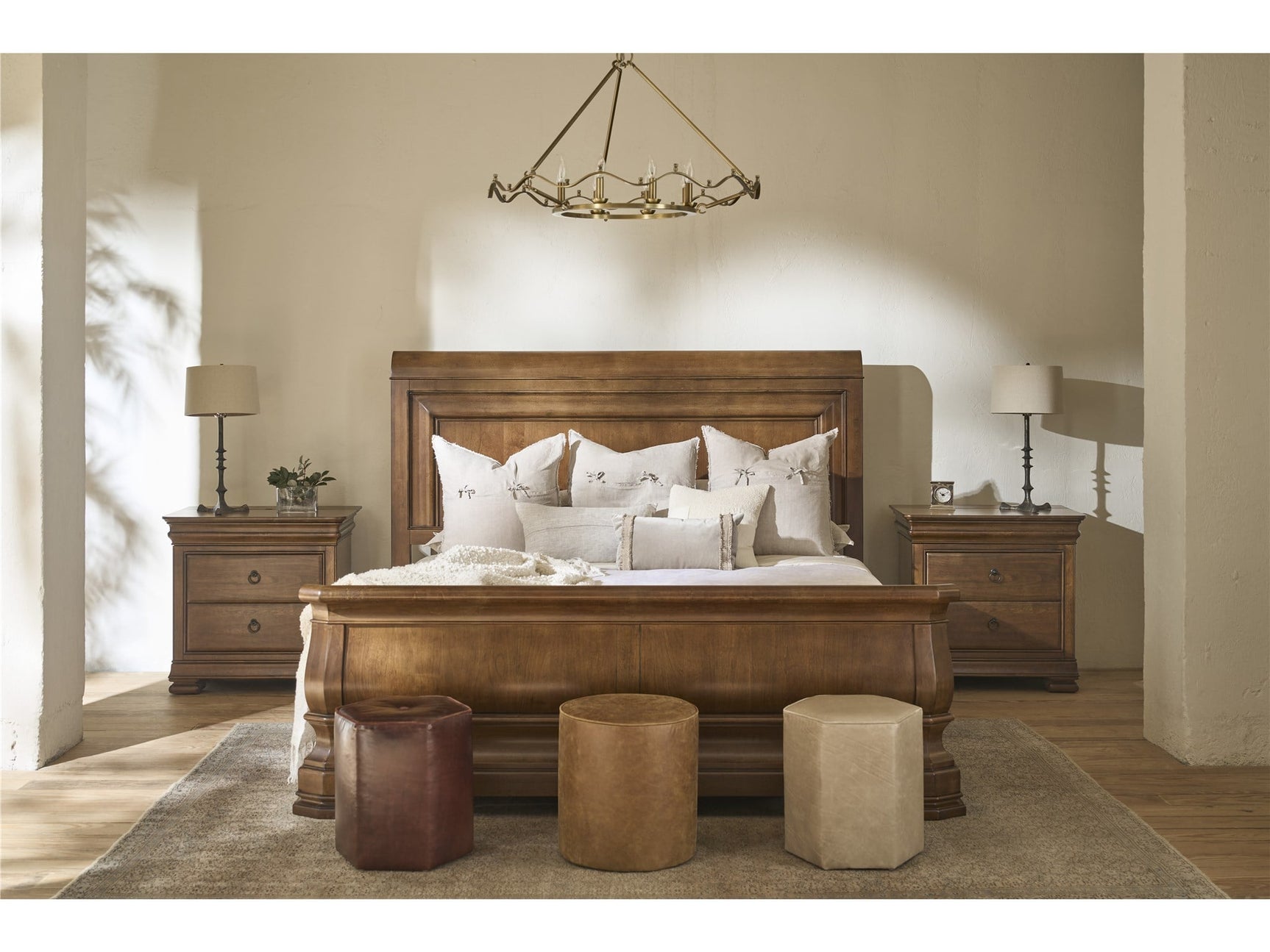 Louie P's Cognac Queen Sleigh Bed - Ornate Home