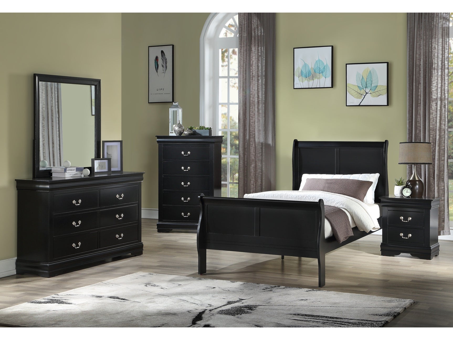 Louis Philip Black Youth Sleigh Bedroom Set - Ornate Home