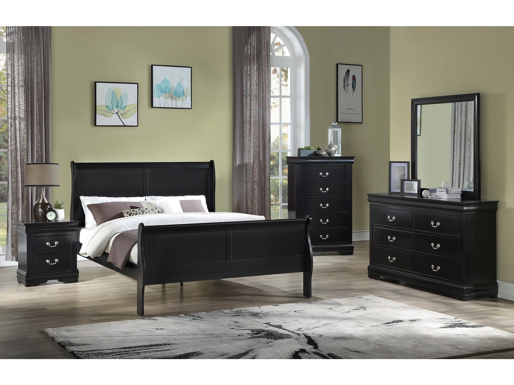 Louis Philip Black Youth Sleigh Bedroom Set - Ornate Home