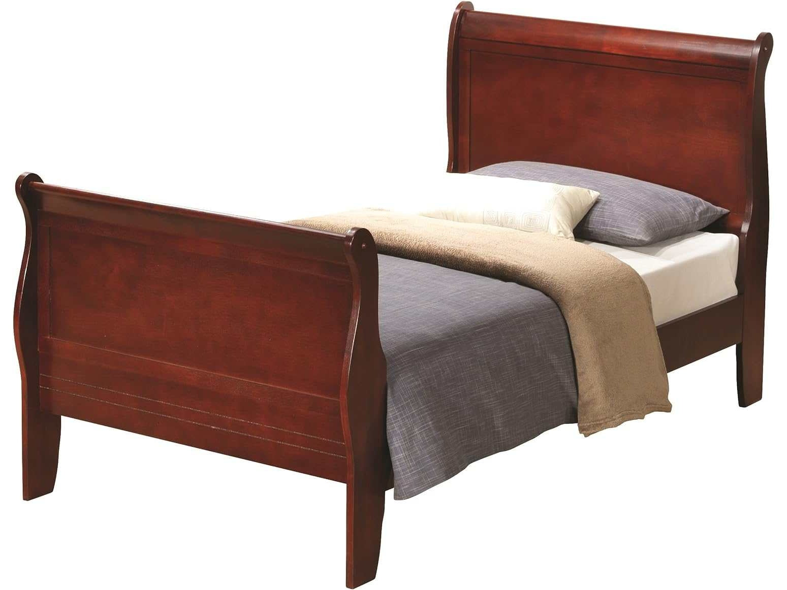 Louis Philip Cherry Twin Sleigh Bed w/ Gateway Mattress and Box Spring - Ornate Home
