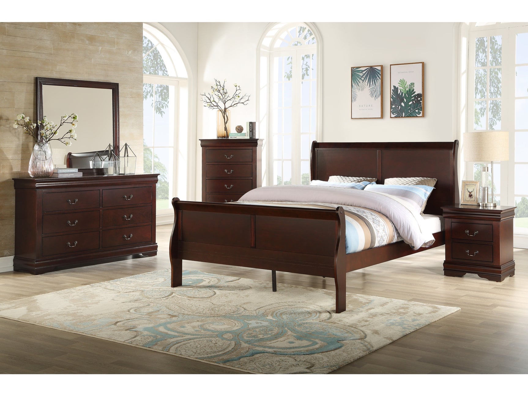 Louis Philip Cherry Sleigh Bedroom Set - Ornate Home