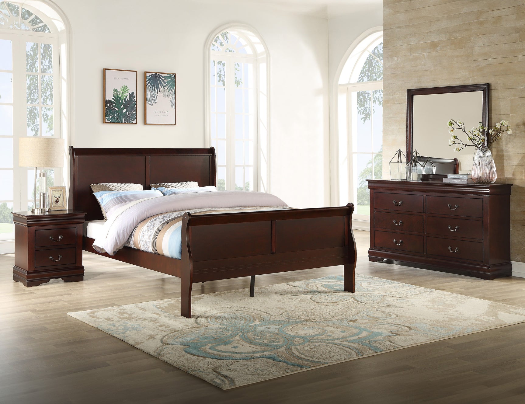 Louis Philip Cherry Youth Sleigh Bedroom Set - Ornate Home