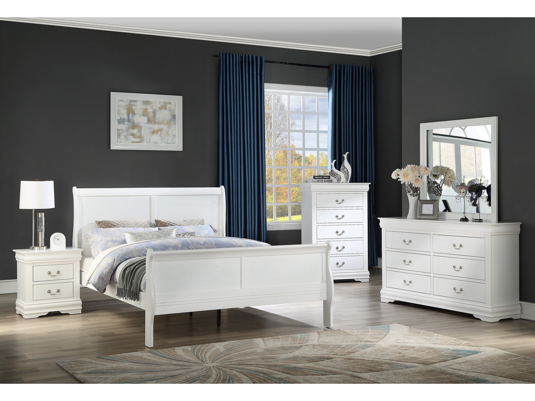 Louis Philip White Sleigh Bedroom Set - Ornate Home