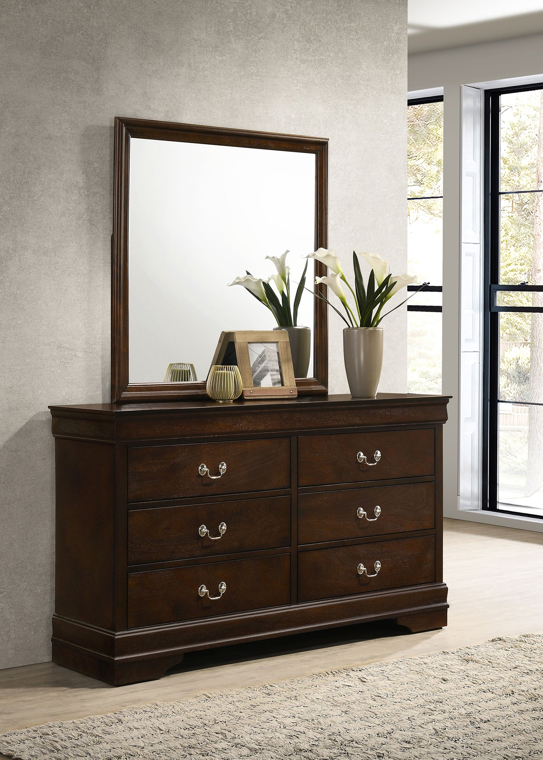Louis Philippe Cappuccino Dresser and Mirror - Ornate Home