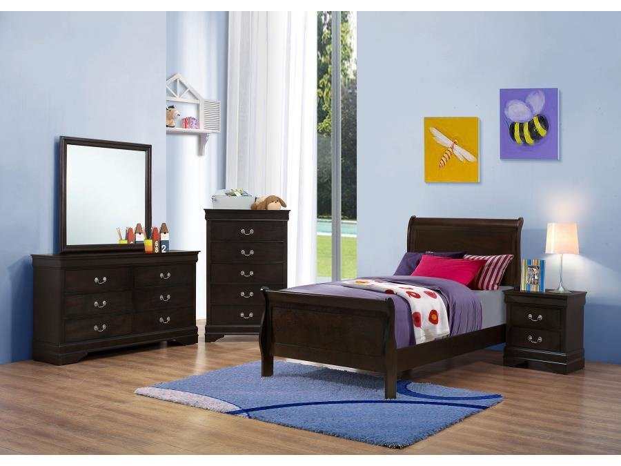 Louis Philippe Cappuccino Twin Panel Bedroom Set / 5pc - Ornate Home