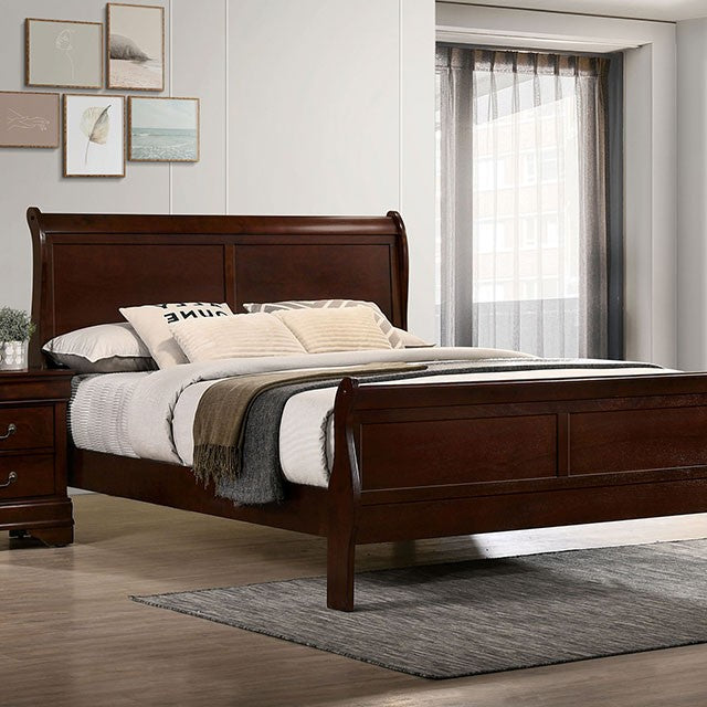 Louis Philippe Dark Cherry Queen Bed - Ornate Home