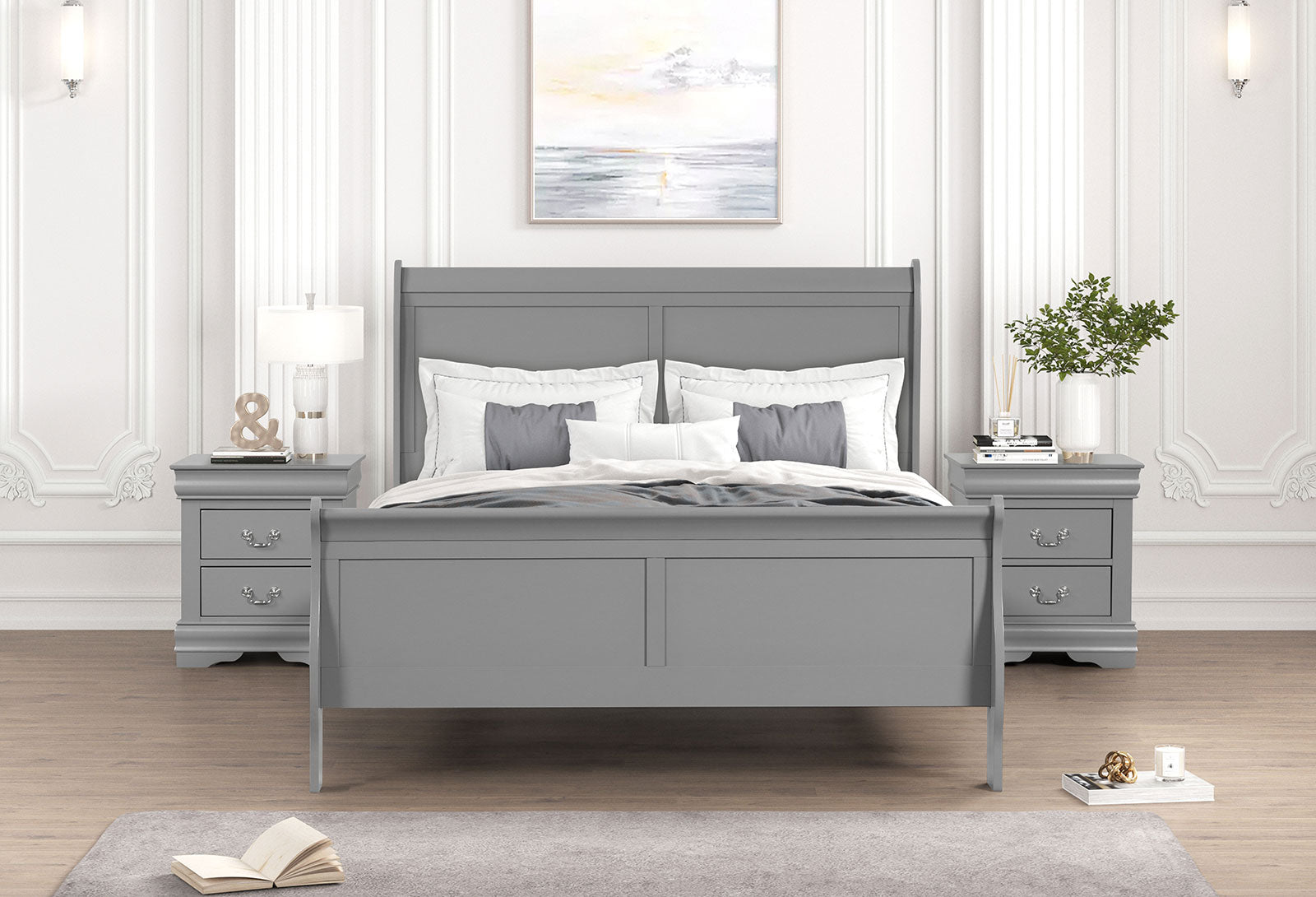 Louis Philippe Gray 5 Pc. Queen Bedroom Set w/ 2NS - Ornate Home