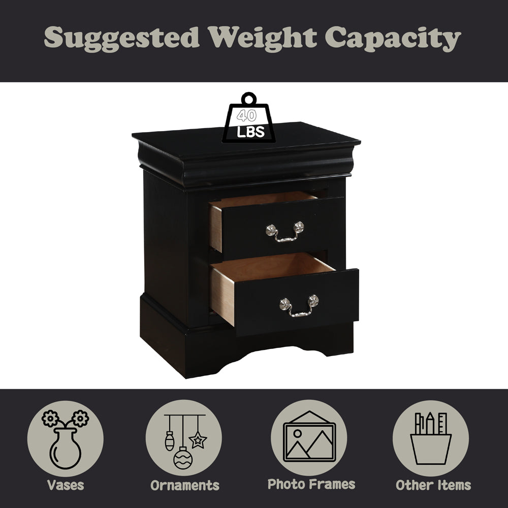 Louis Philippe III Black Nightstand - Ornate Home