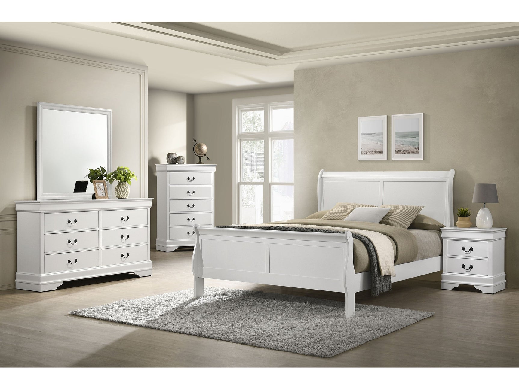 Louis Philippe White 5-piece Full Bedroom Set - Ornate Home