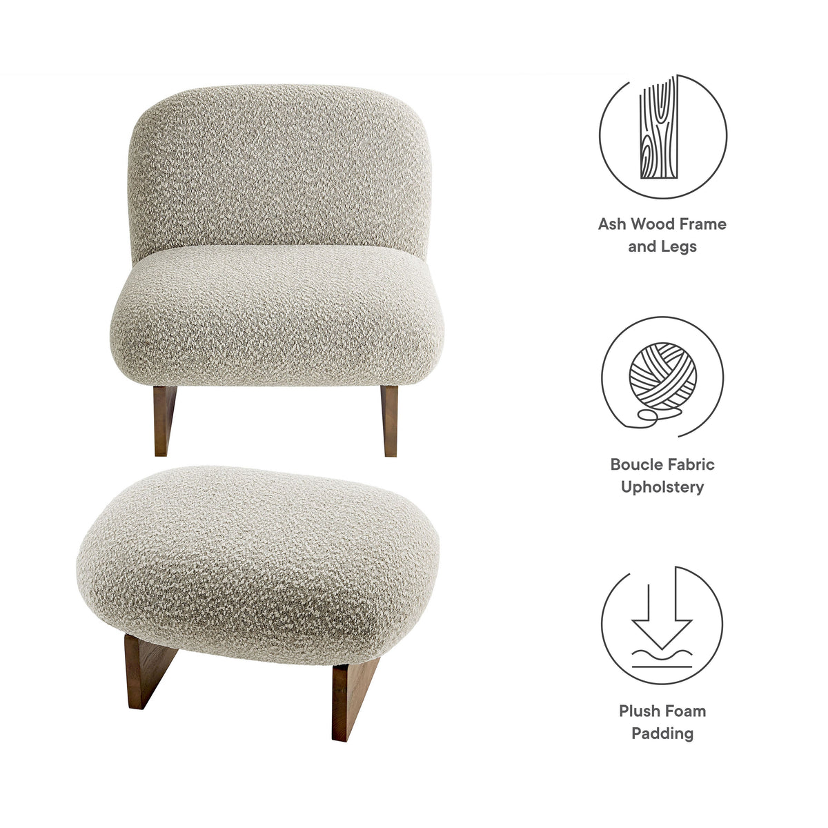 Loyal River Rock/Walnut Boucle Fabric Accent Chair and Ottoman Set - Ornate Home