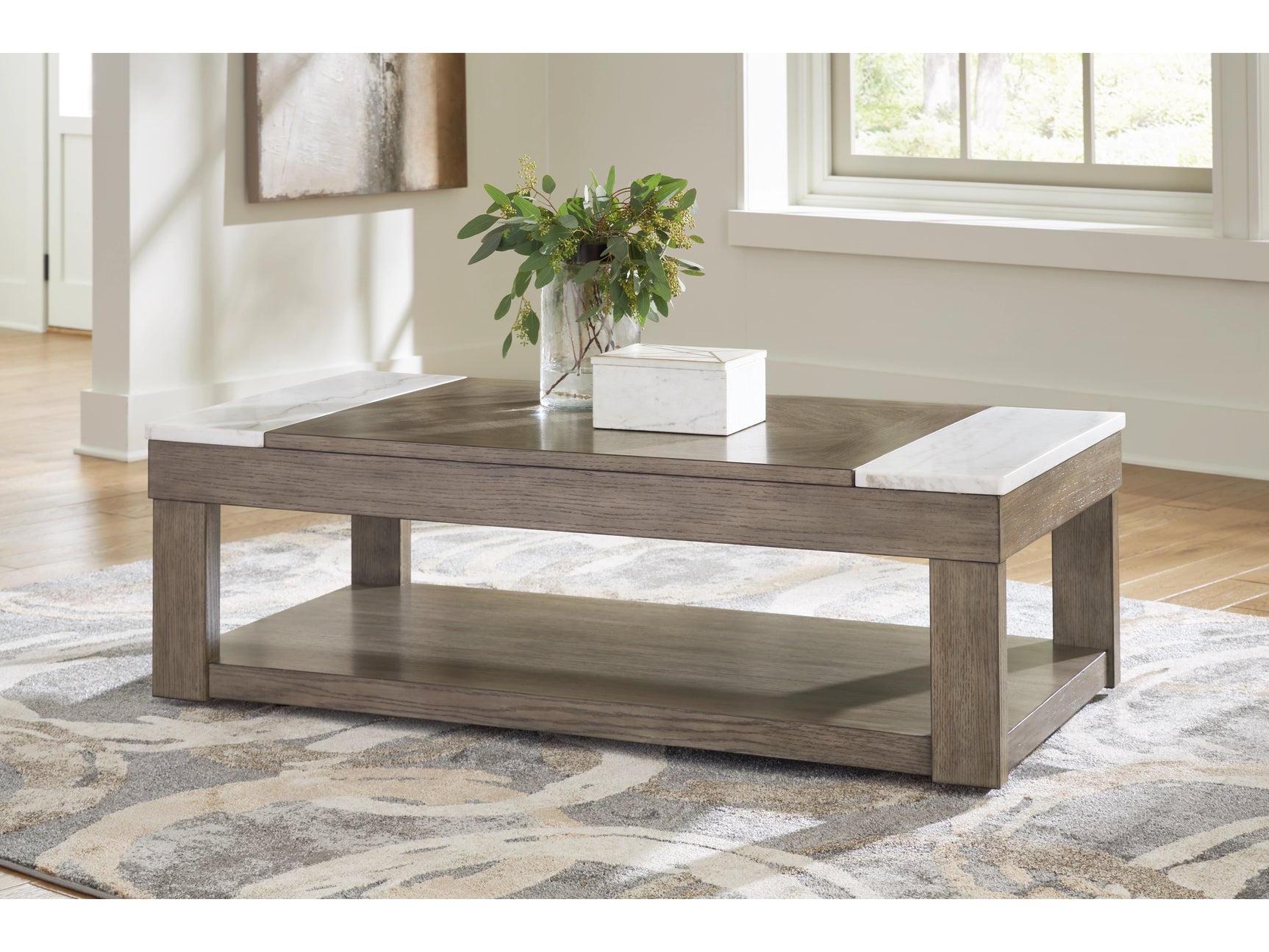 Loyaska Grayish Brown/White Lift-Top Coffee Table - Ornate Home
