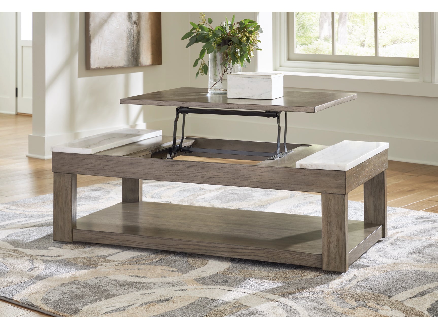 Loyaska Grayish Brown/White Lift-Top Coffee Table - Ornate Home