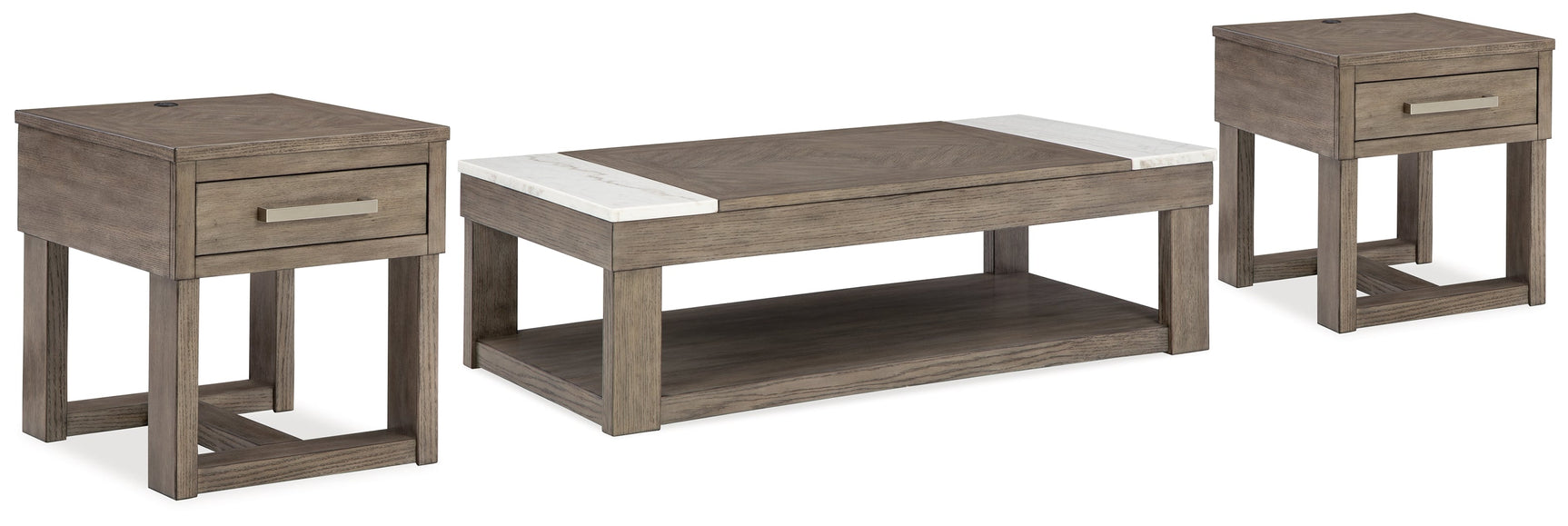 Loyaska Grayish Brown/White Lift-top Coffee Table and 2 End Tables (Online Special Price) - Ornate Home