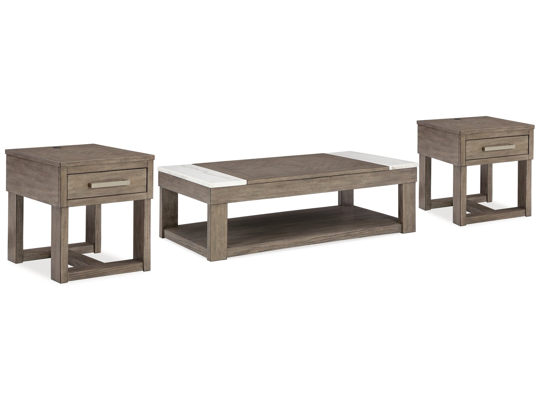 Loyaska Grayish Brown/White Lift-top Coffee Table and 2 End Tables - Ornate Home