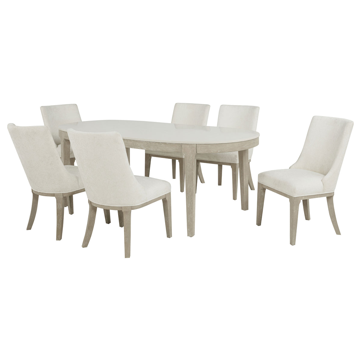 Lucaire Honed Cream 7-Piece 84-inch Dining Set With Arched Chairs - Ornate Home