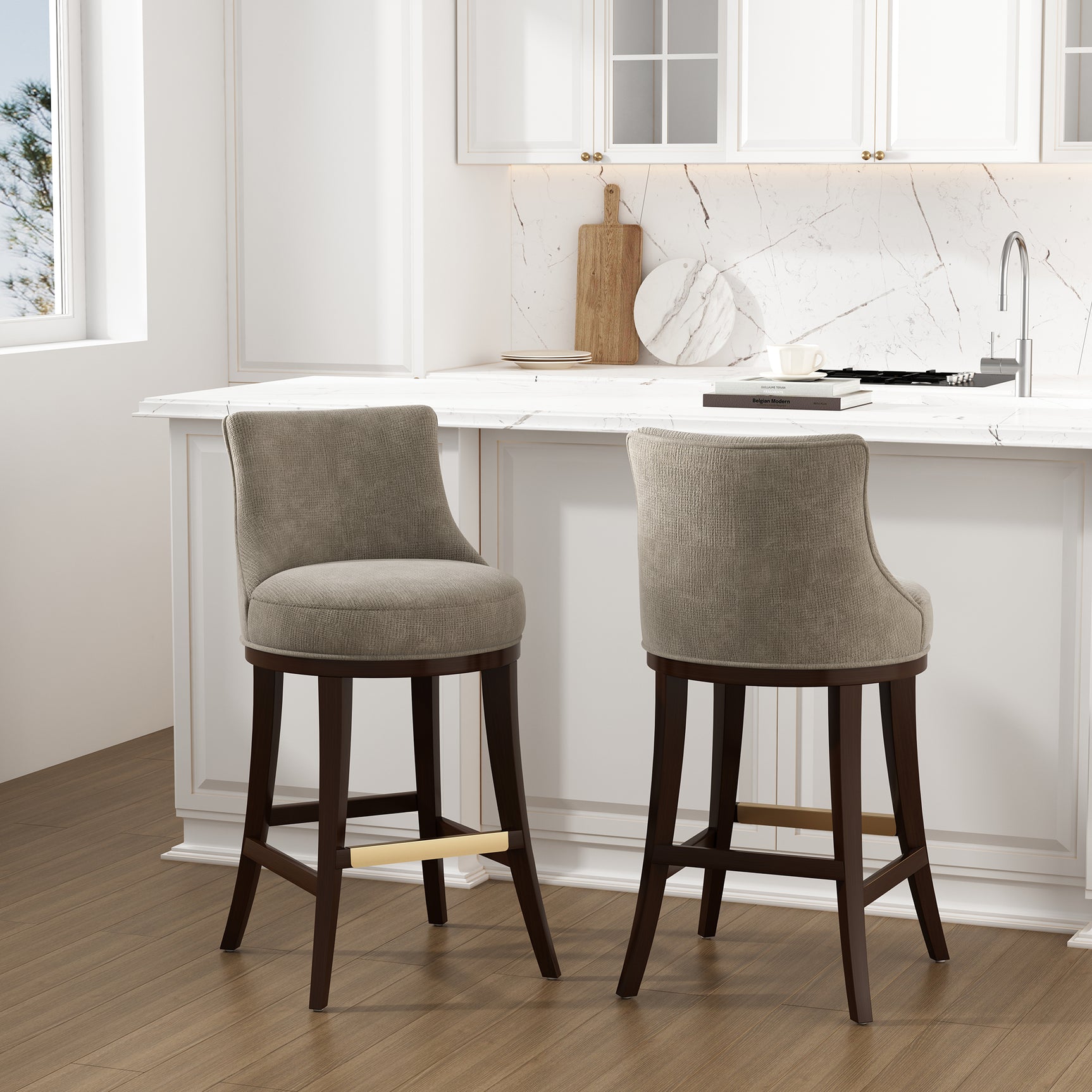 Lucia Barstool in Taupe (set of 2) - Ornate Home