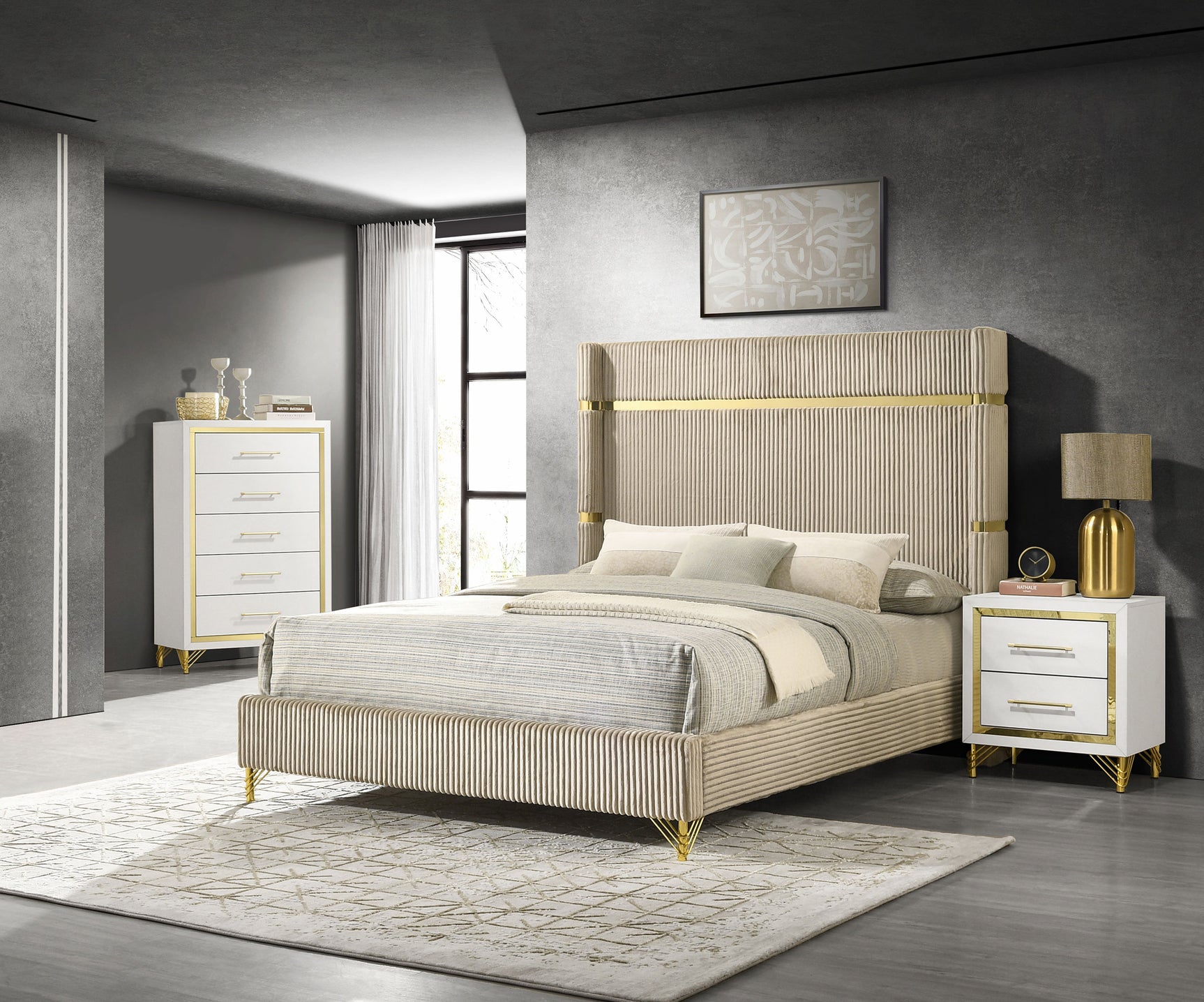 Lucia Beige And White 3-Piece Queen Bedroom Set - Ornate Home
