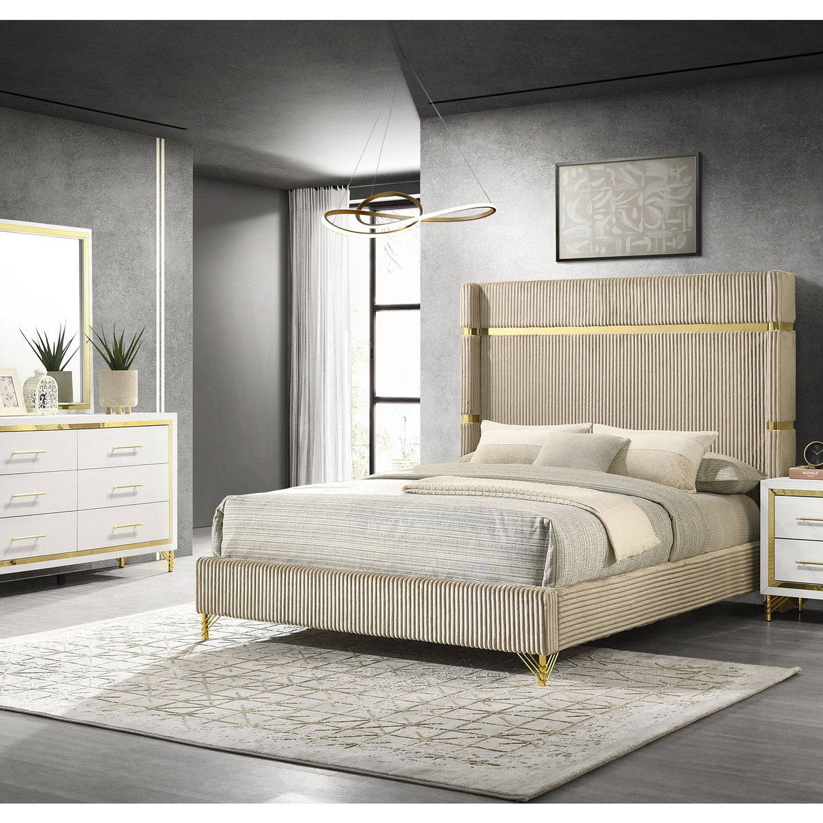 Coaster Lucia Beige / White 4-piece Eastern King Bedroom Set | Ornate Home