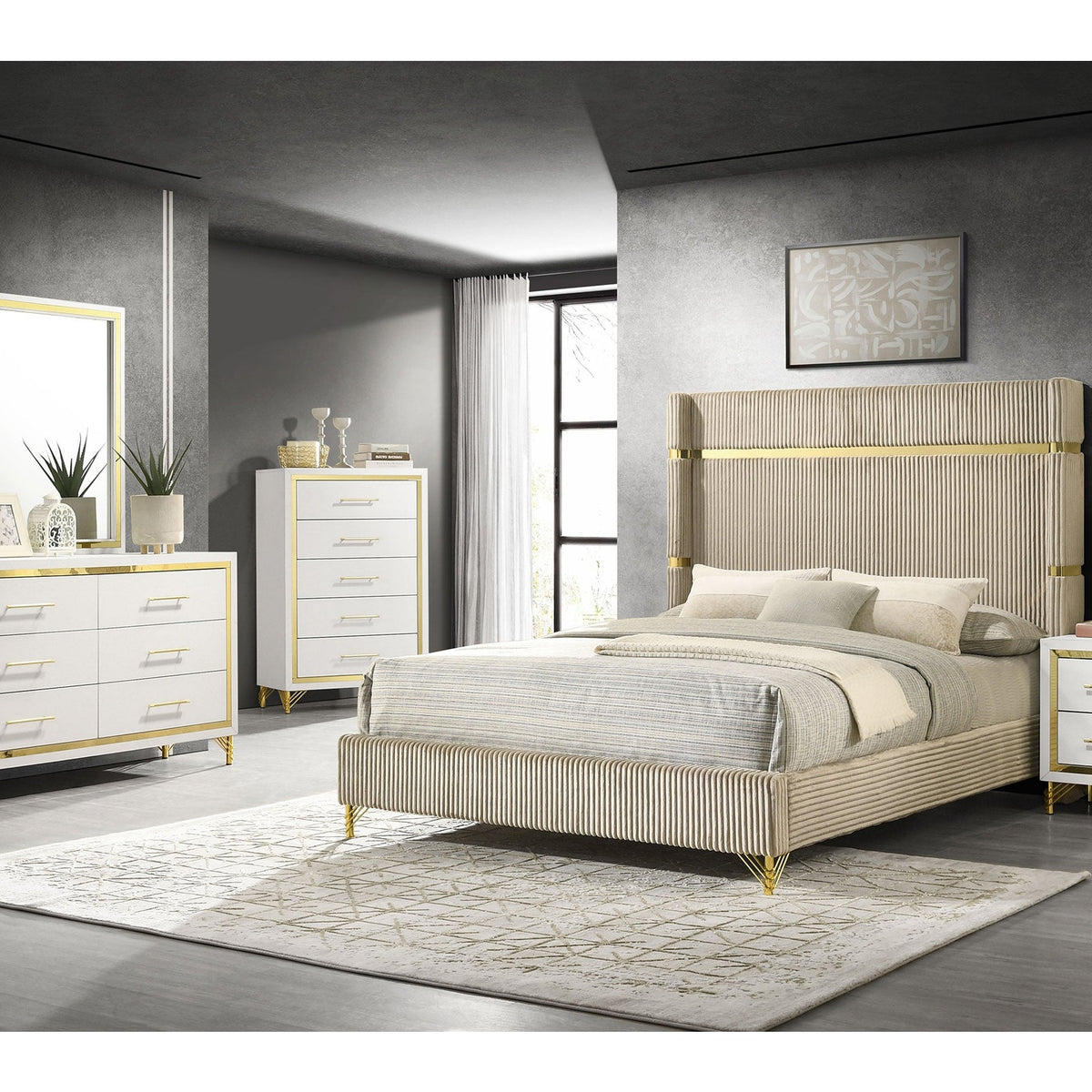 Coaster Lucia Beige / White 5-piece Eastern King Bedroom Set | Ornate Home