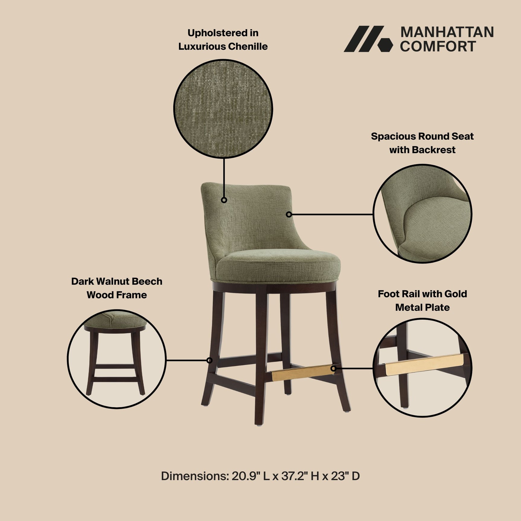 Lucia Counter Stool in Leaf Green - Ornate Home