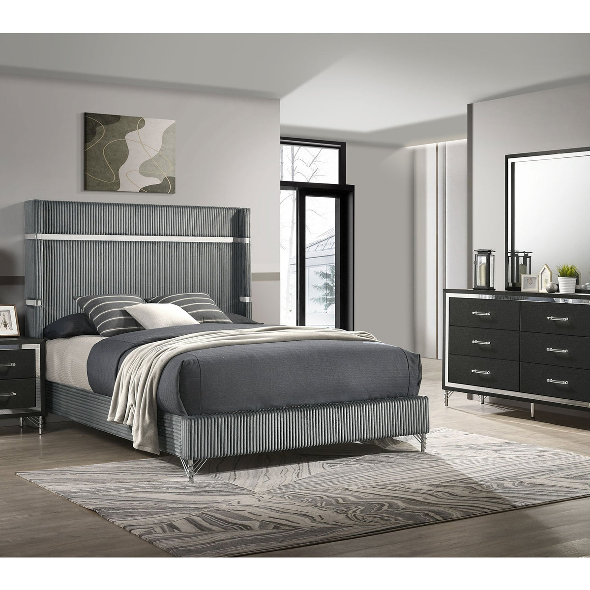 Coaster Lucia Grey 4-piece Queen Bedroom Set | Ornate Home