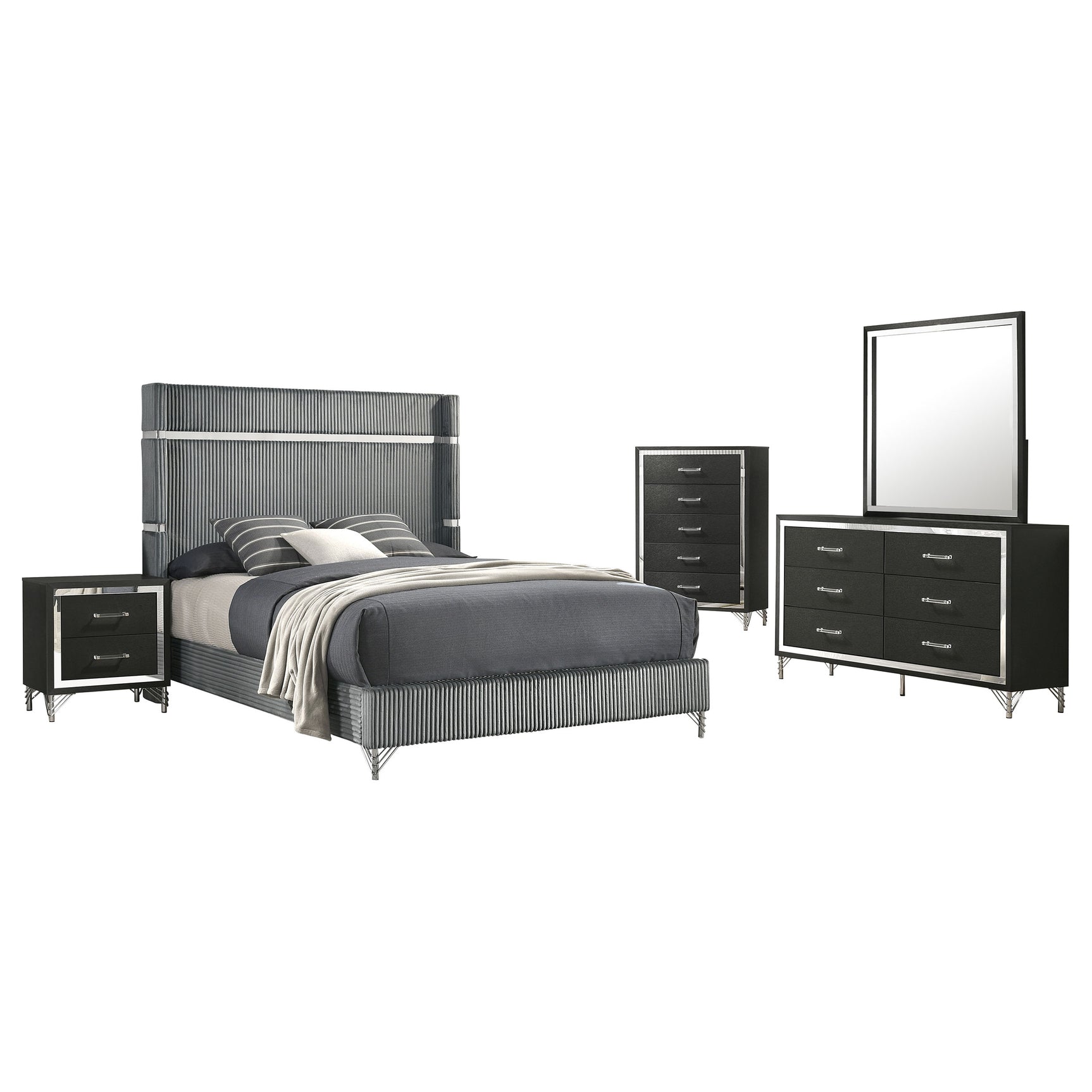 Lucia Grey 5-piece Queen Bedroom Set - Ornate Home