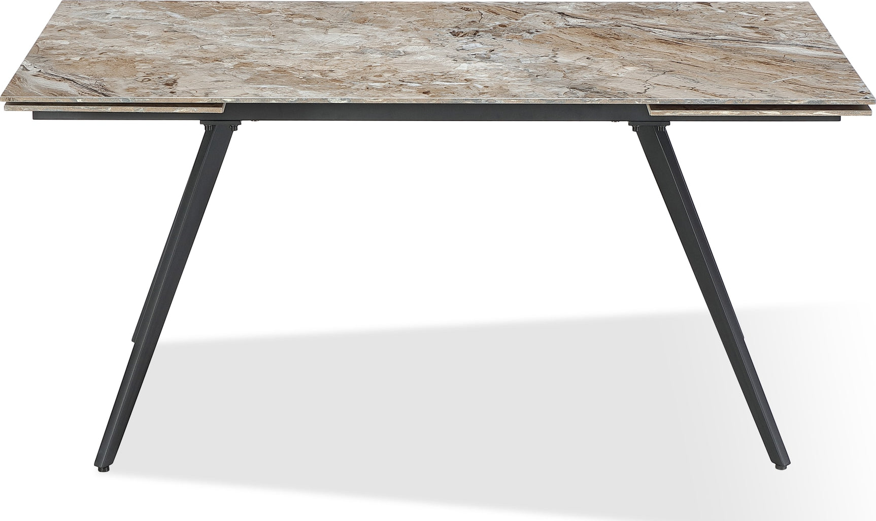 Lucia Rich Brown/Black Double Extension Stone Top Metal Leg Dining Table - Ornate Home